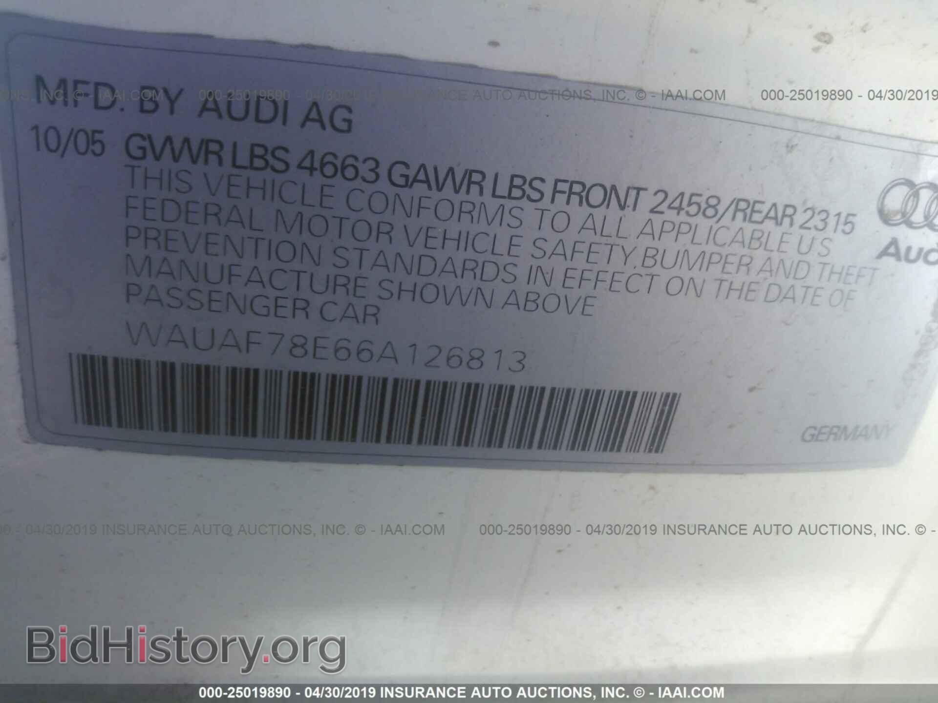 2006 AUDI A4 - VIN: WAUAF78E66A126813 - Фото 9