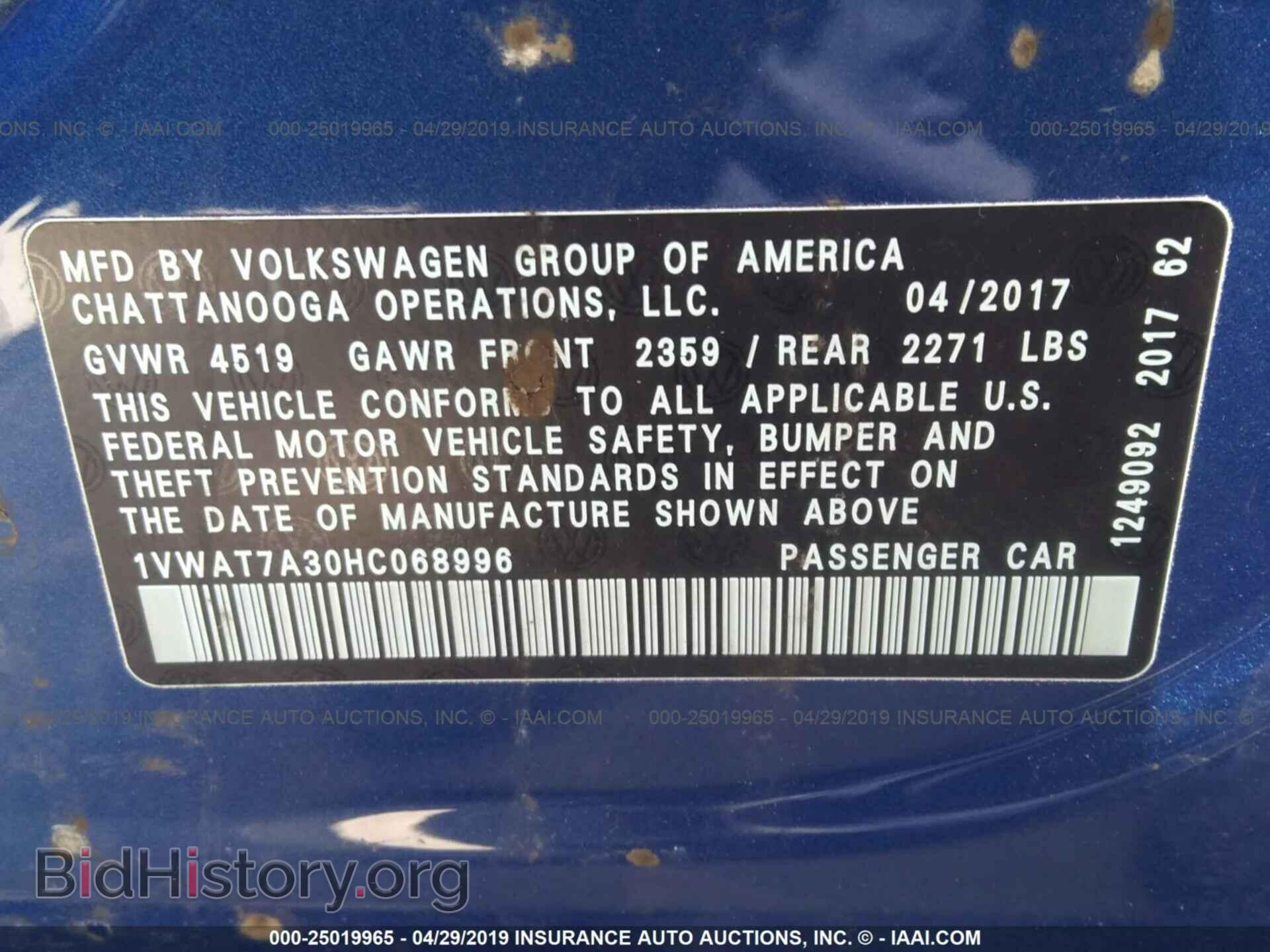 2017 VOLKSWAGEN PASSAT - VIN: 1VWAT7A30HC068996 - Фото 9