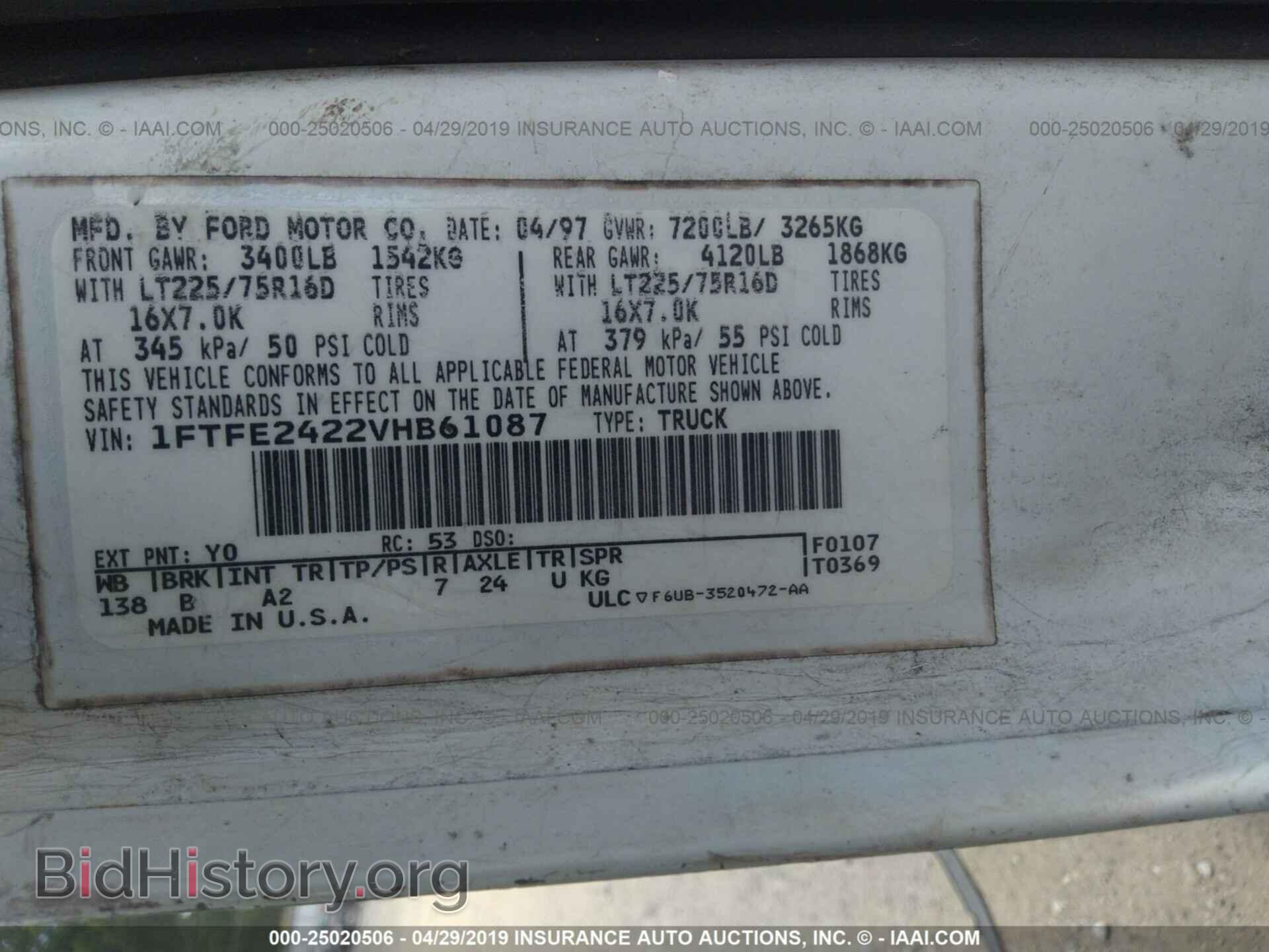 1997 FORD ECONOLINE - VIN: 1FTFE2422VHB61087 - Фото 9