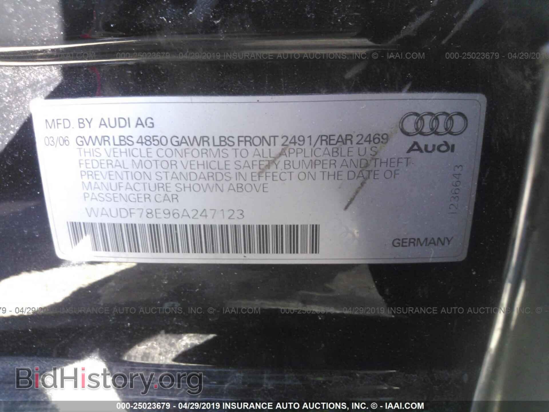 2006 AUDI A4 - VIN: WAUDF78E96A247123 - Фото 9