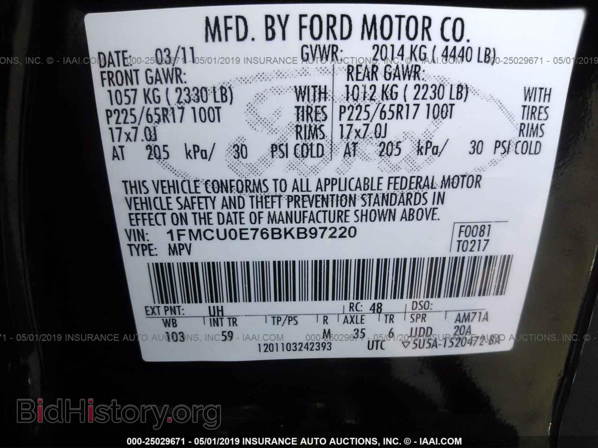 2011 FORD ESCAPE - VIN: 1FMCU0E76BKB97220 - Photo 9