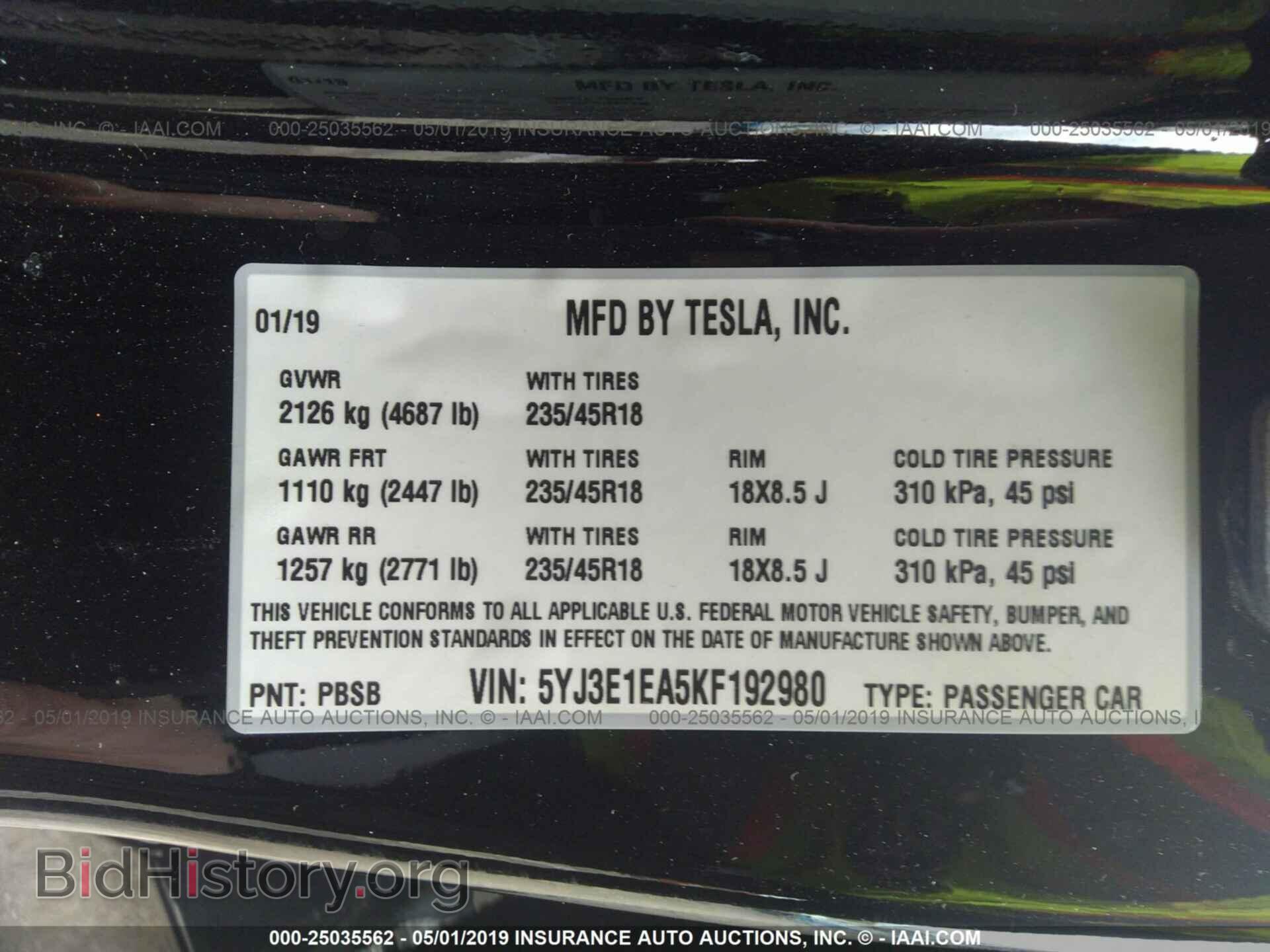 2019 TESLA MODEL 3 - VIN: 5YJ3E1EA5KF192980 - Photo 9