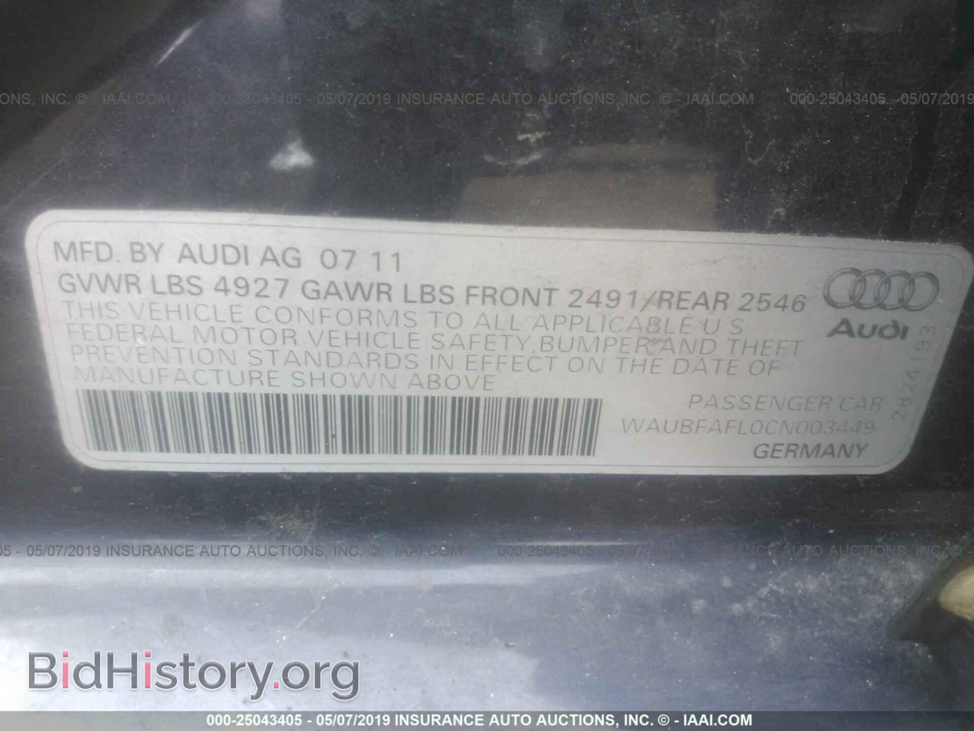2012 AUDI A4 - VIN: WAUBFAFL0CN003449 - Фото 9