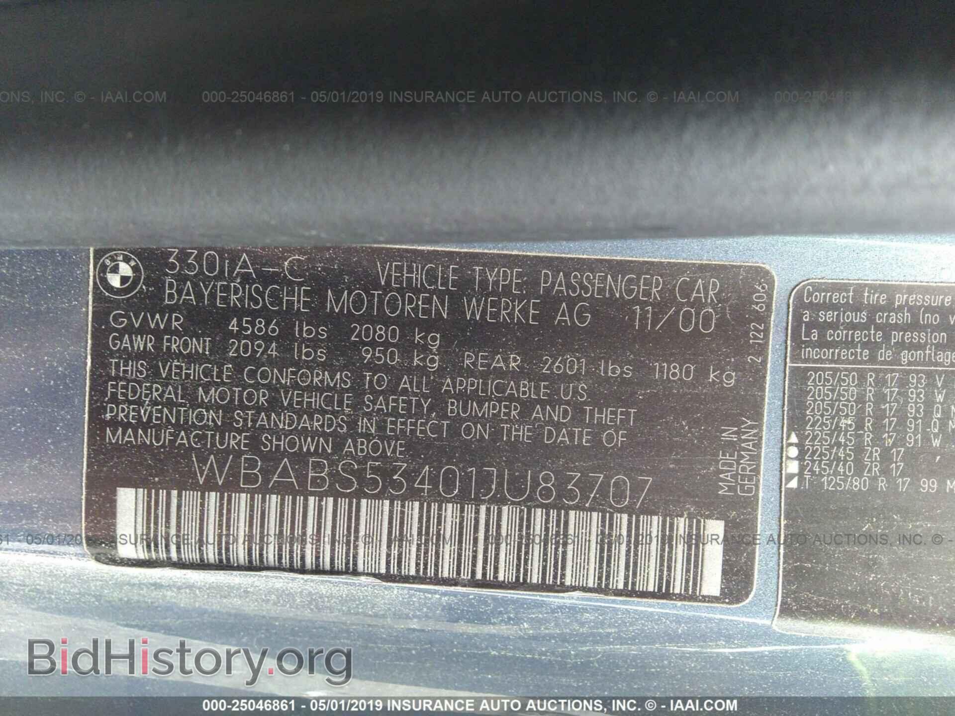 2001 BMW 330 - VIN: WBABS53401JU83707 - Фото 9