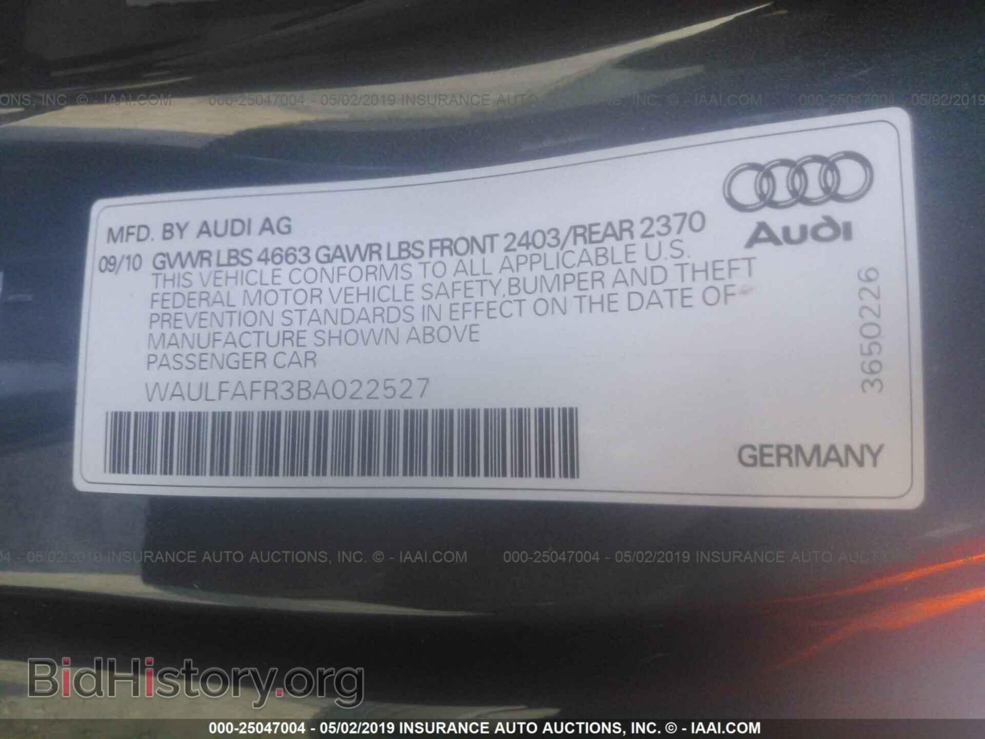 2011 AUDI A5 - VIN: WAULFAFR3BA022527 - Фото 9