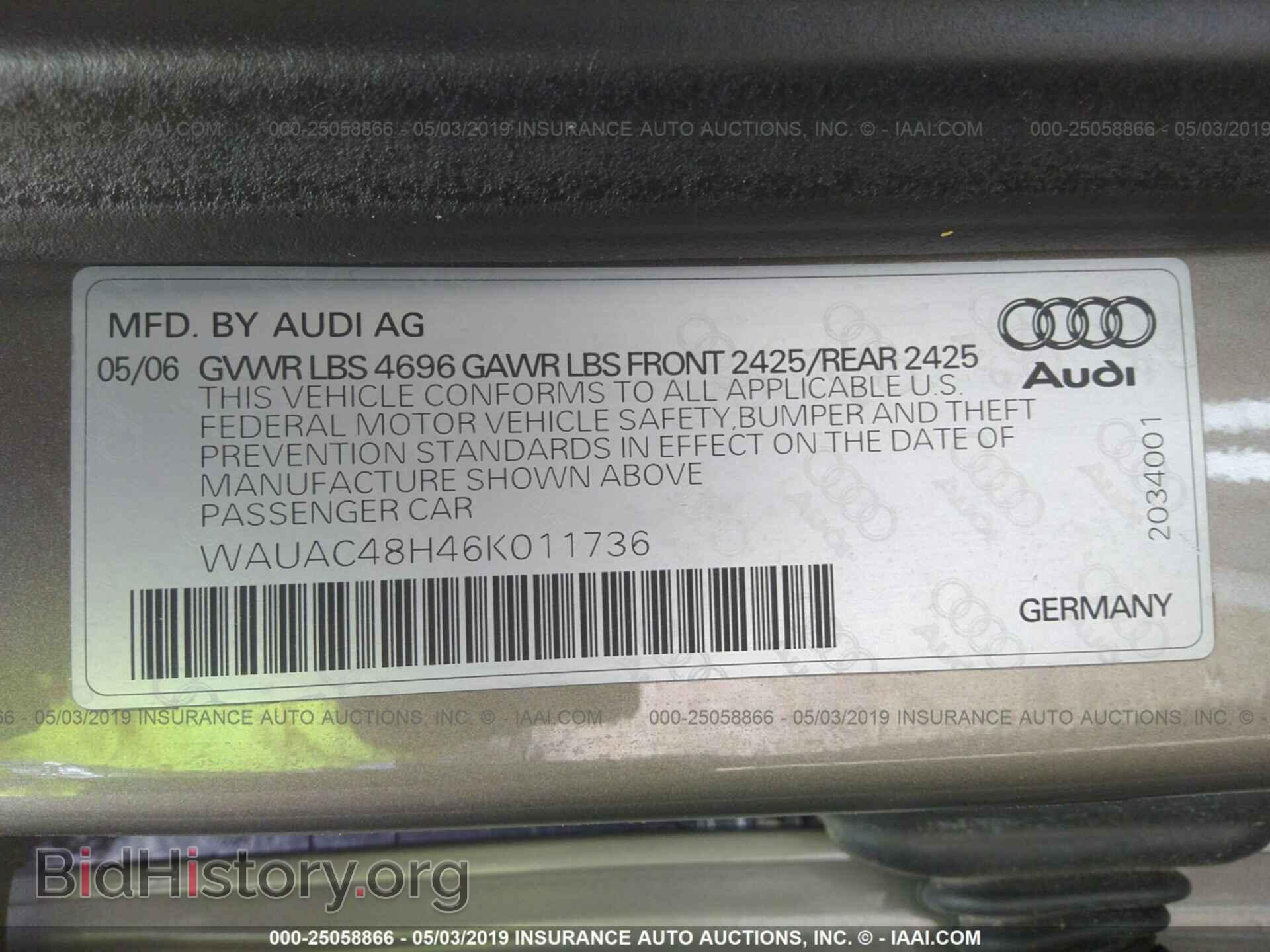 2006 AUDI A4 - VIN: WAUAC48H46K011736 - Фото 9