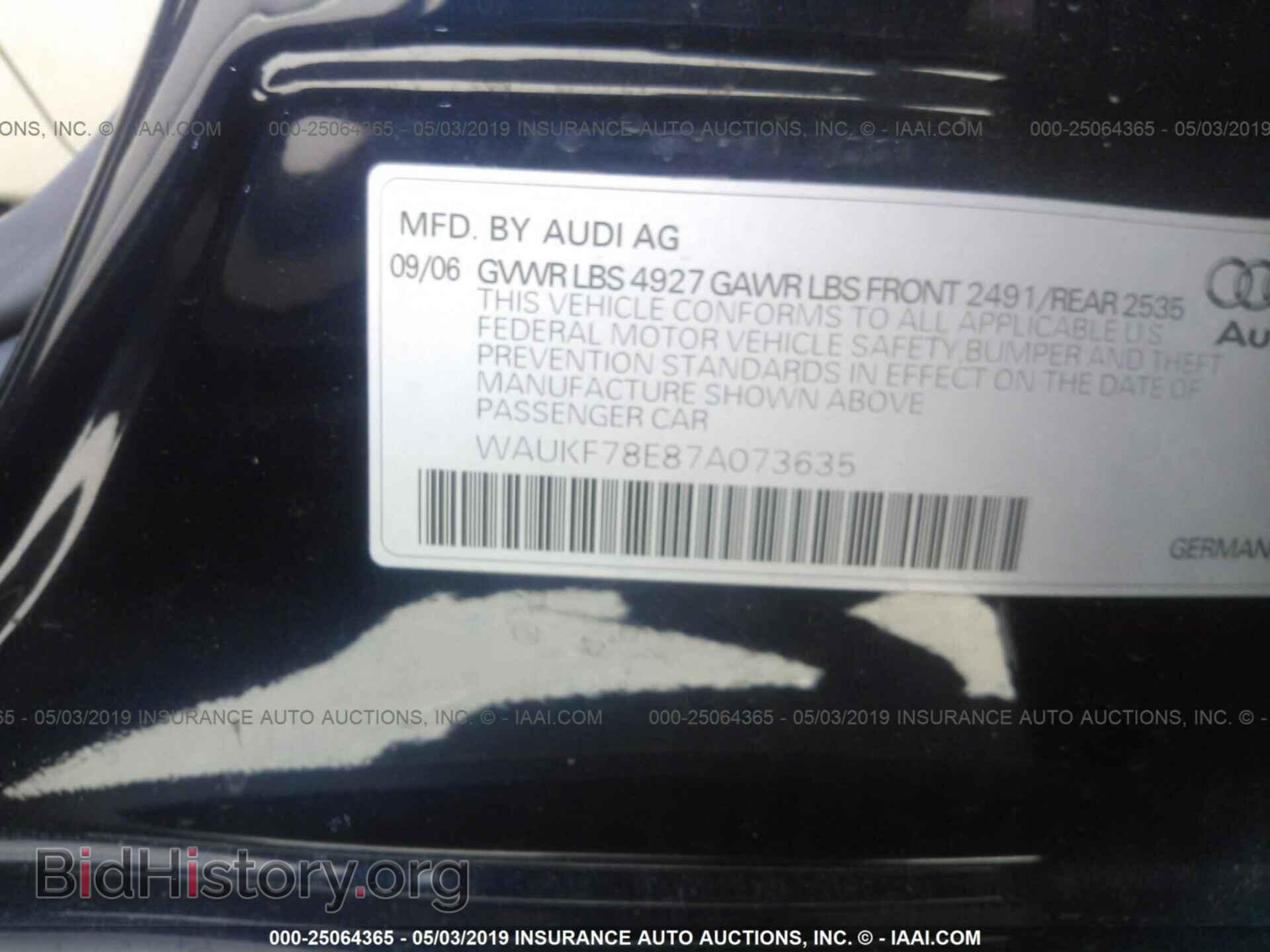 2007 AUDI A4 - VIN: WAUKF78E87A073635 - Фото 9