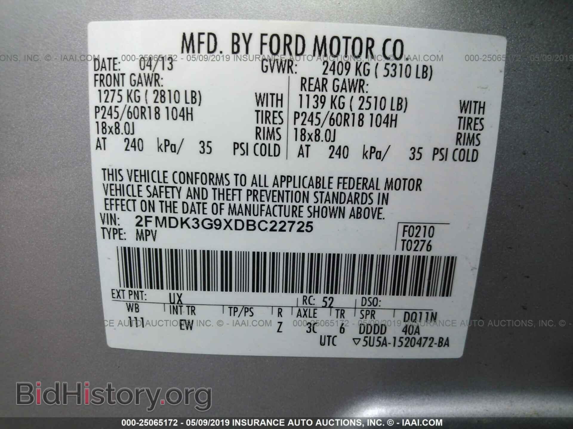 2013 FORD EDGE - VIN: 2FMDK3G9XDBC22725 - Photo 9