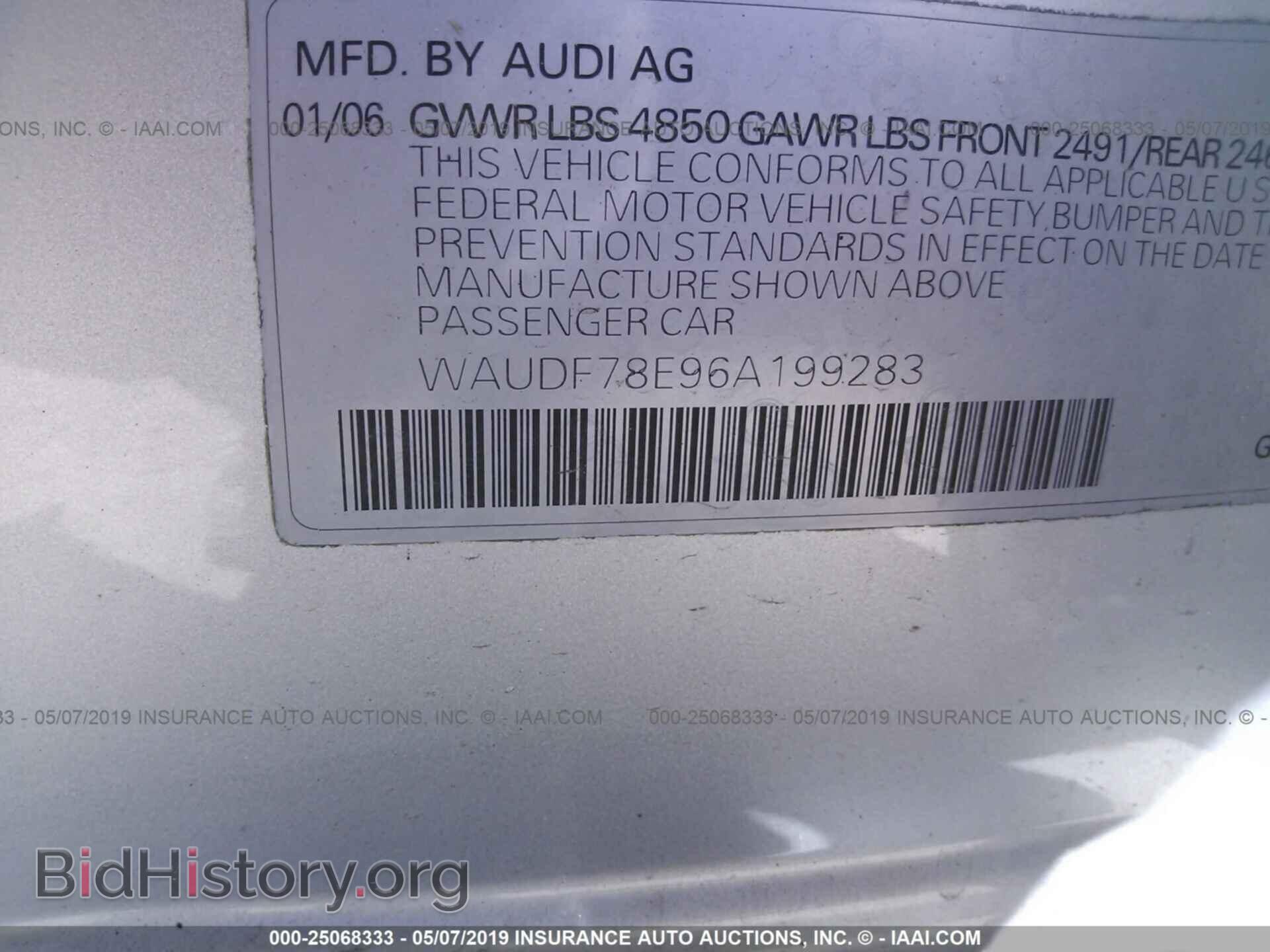 2006 AUDI A4 - VIN: WAUDF78E96A199283 - Фото 9