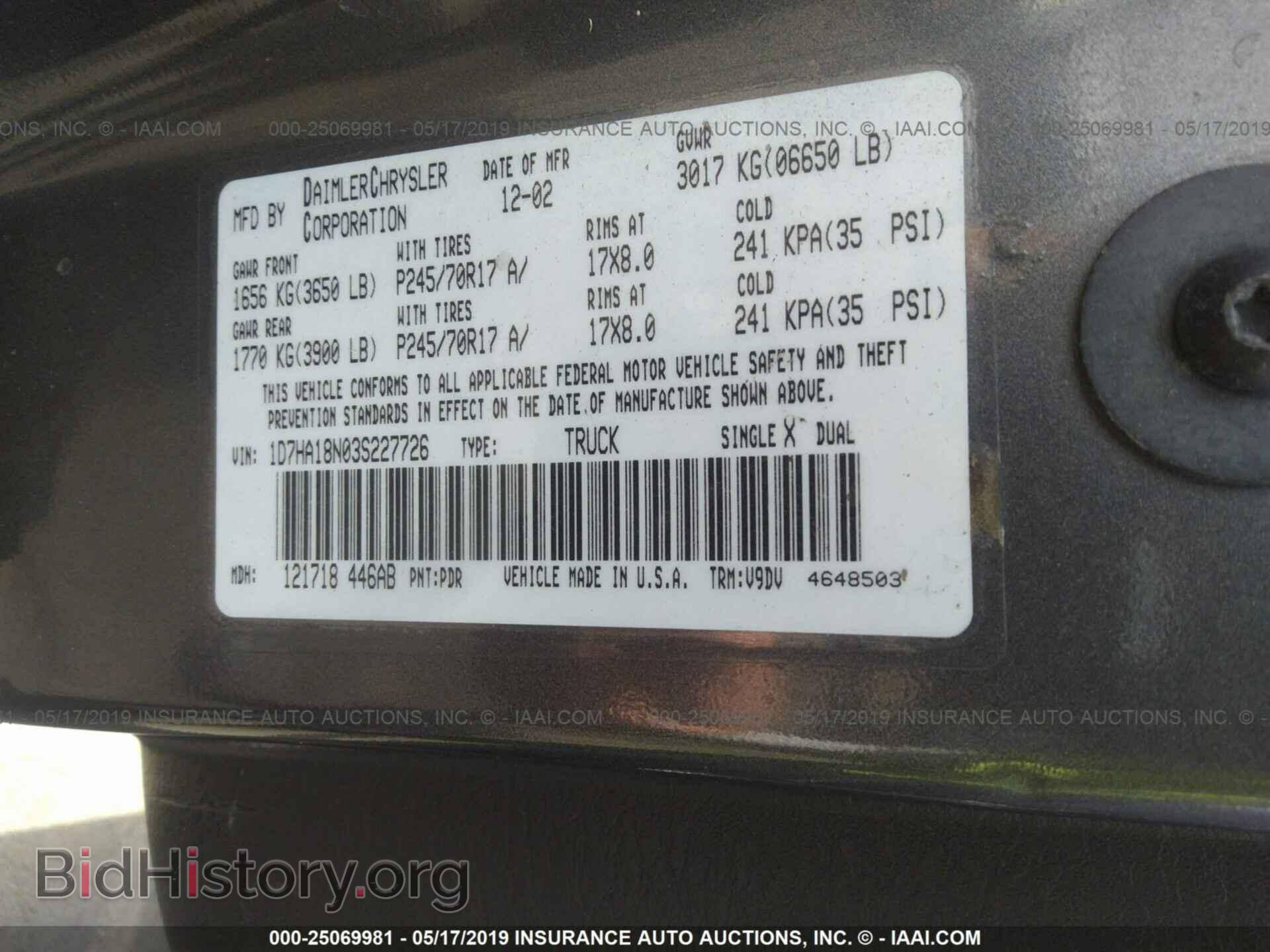 2003 DODGE RAM 1500 - VIN: 1D7HA18N03S227726 - Фото 9
