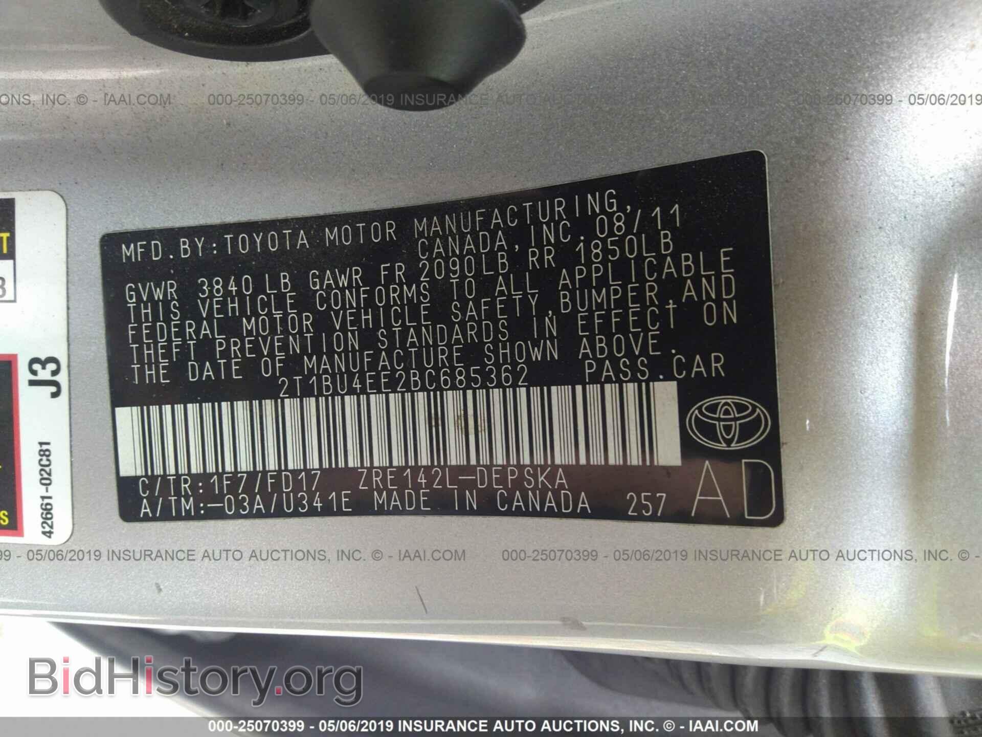 2011 TOYOTA COROLLA - VIN: 2T1BU4EE2BC685362 - Фото 9