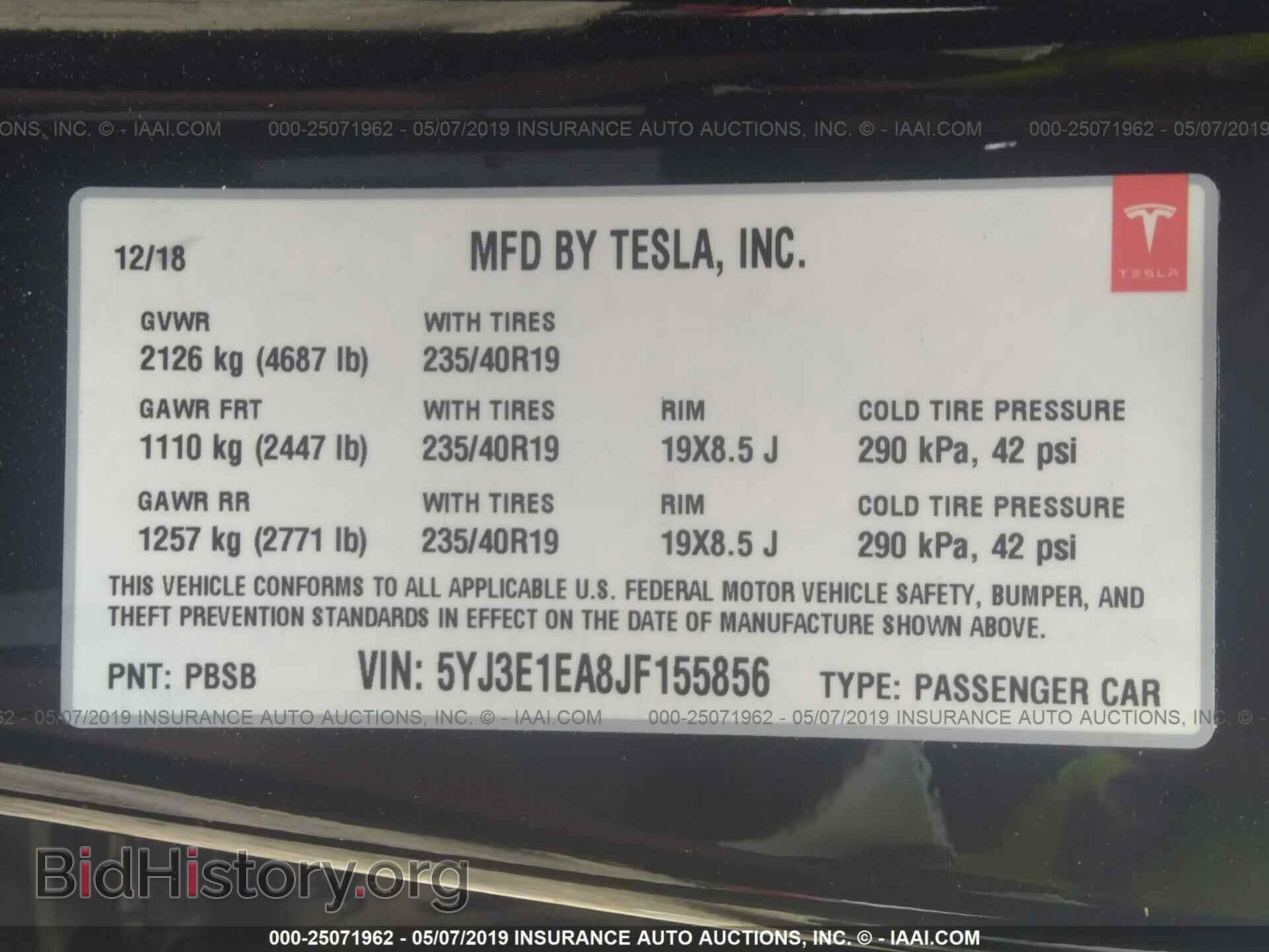 2018 TESLA MODEL 3 - VIN: 5YJ3E1EA8JF155856 - Фото 9