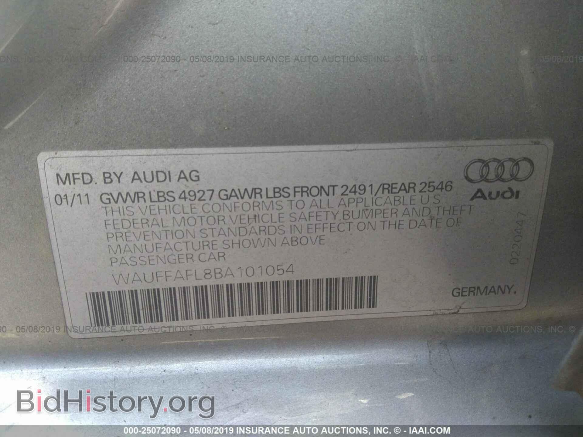 2011 AUDI A4 - VIN: WAUFFAFL8BA101054 - Фото 9