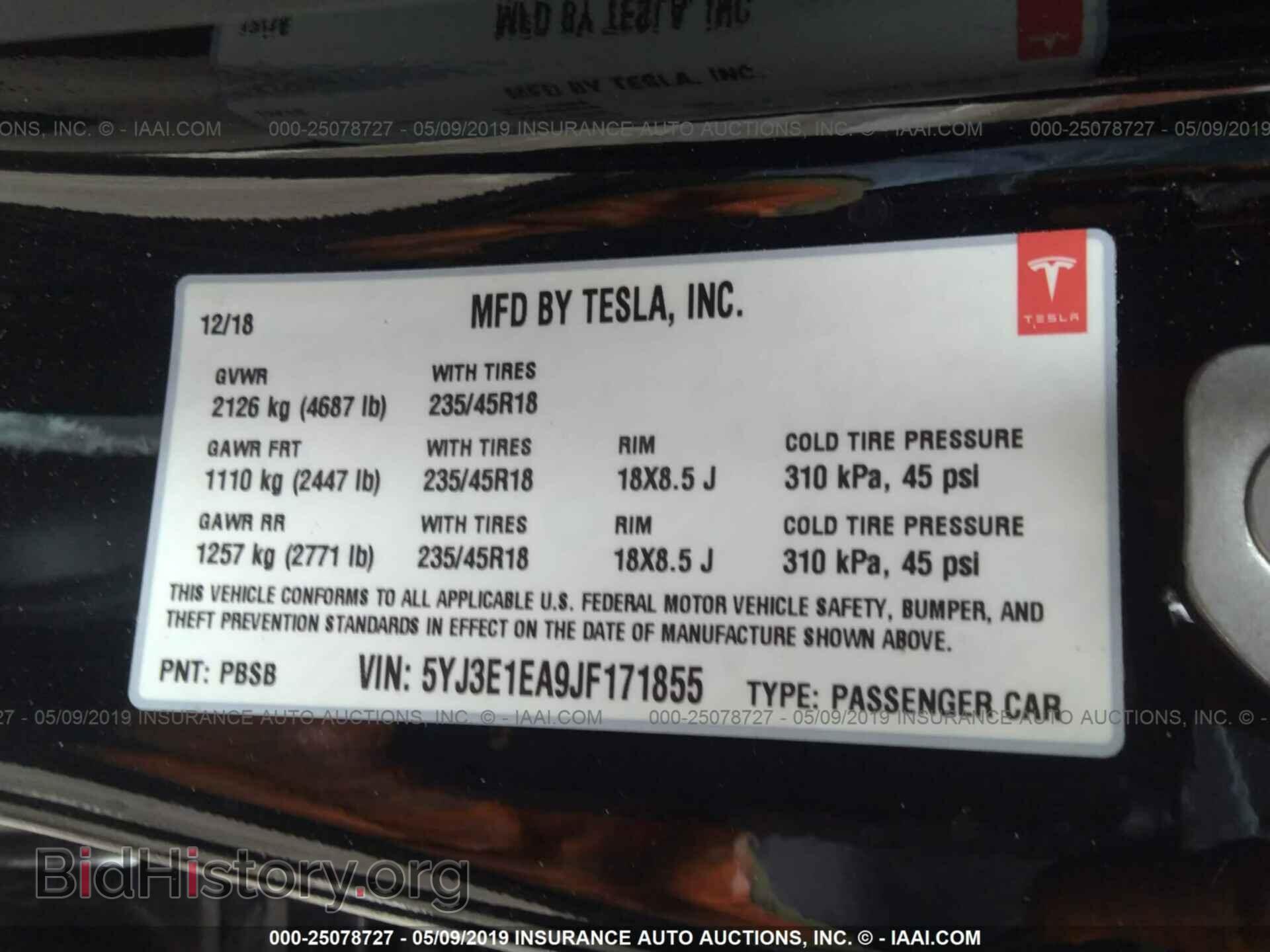 2018 TESLA MODEL 3 - VIN: 5YJ3E1EA9JF171855 - Photo 9