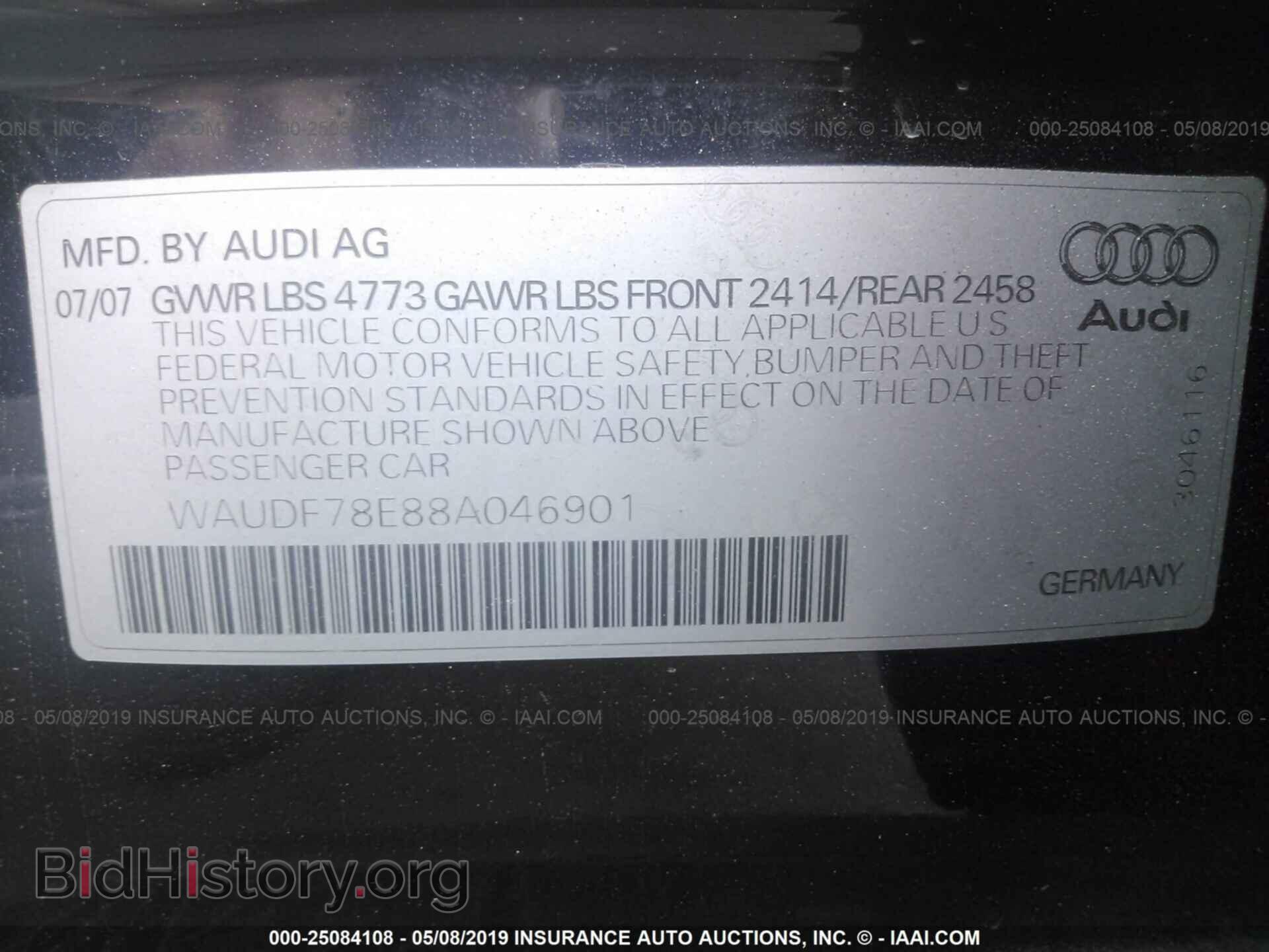 2008 AUDI A4 - VIN: WAUDF78E88A046901 - Фото 9