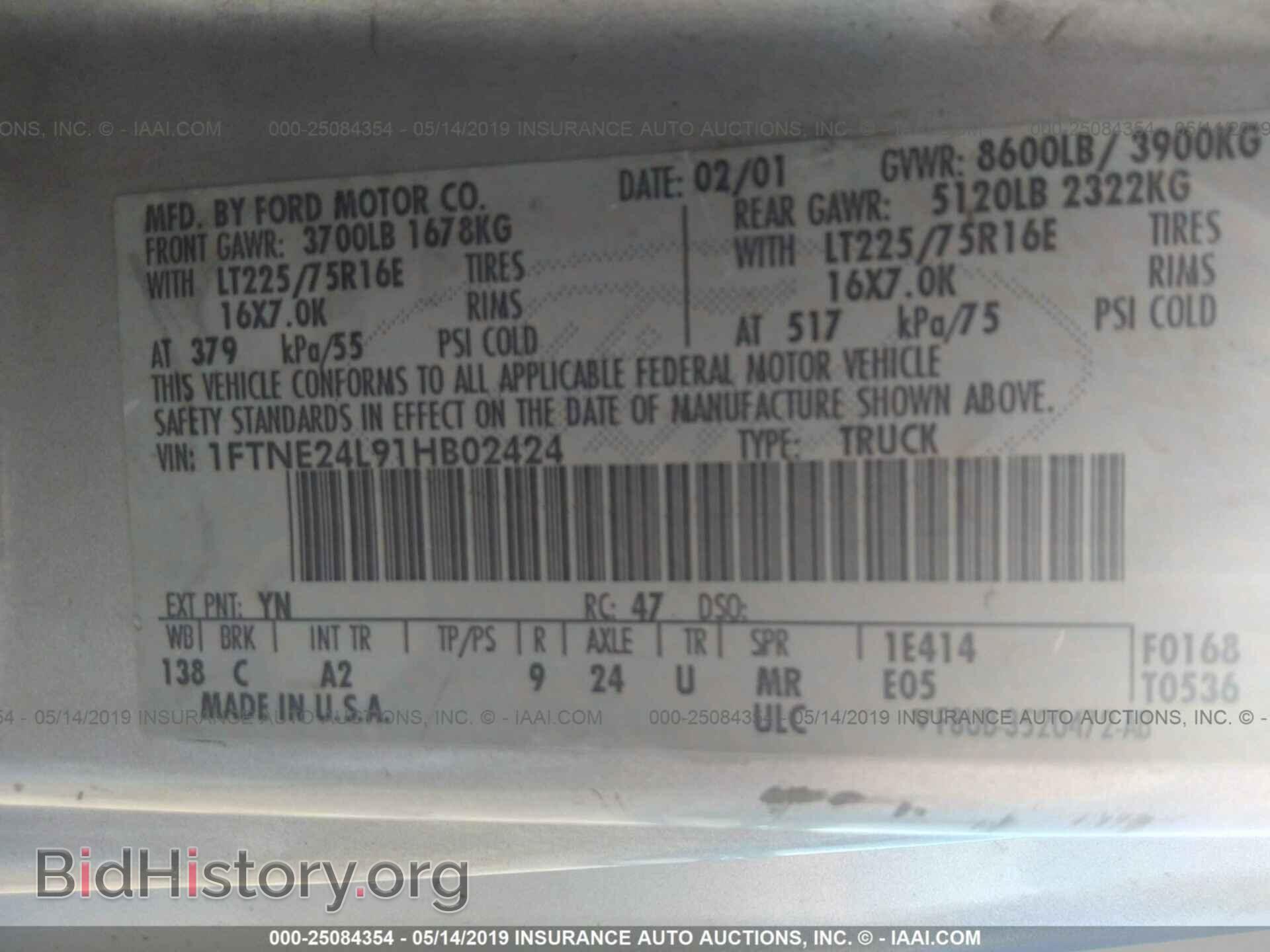 2001 FORD ECONOLINE - VIN: 1FTNE24L91HB02424 - Фото 9