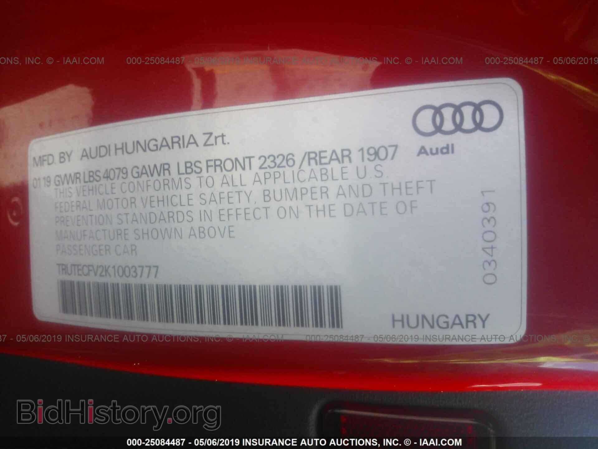 2019 AUDI TT - VIN: TRUTECFV2K1003777 - Фото 9