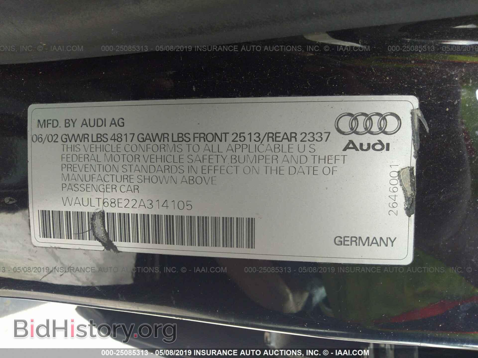 2002 AUDI A4 - VIN: WAULT68E22A314105 - Фото 9