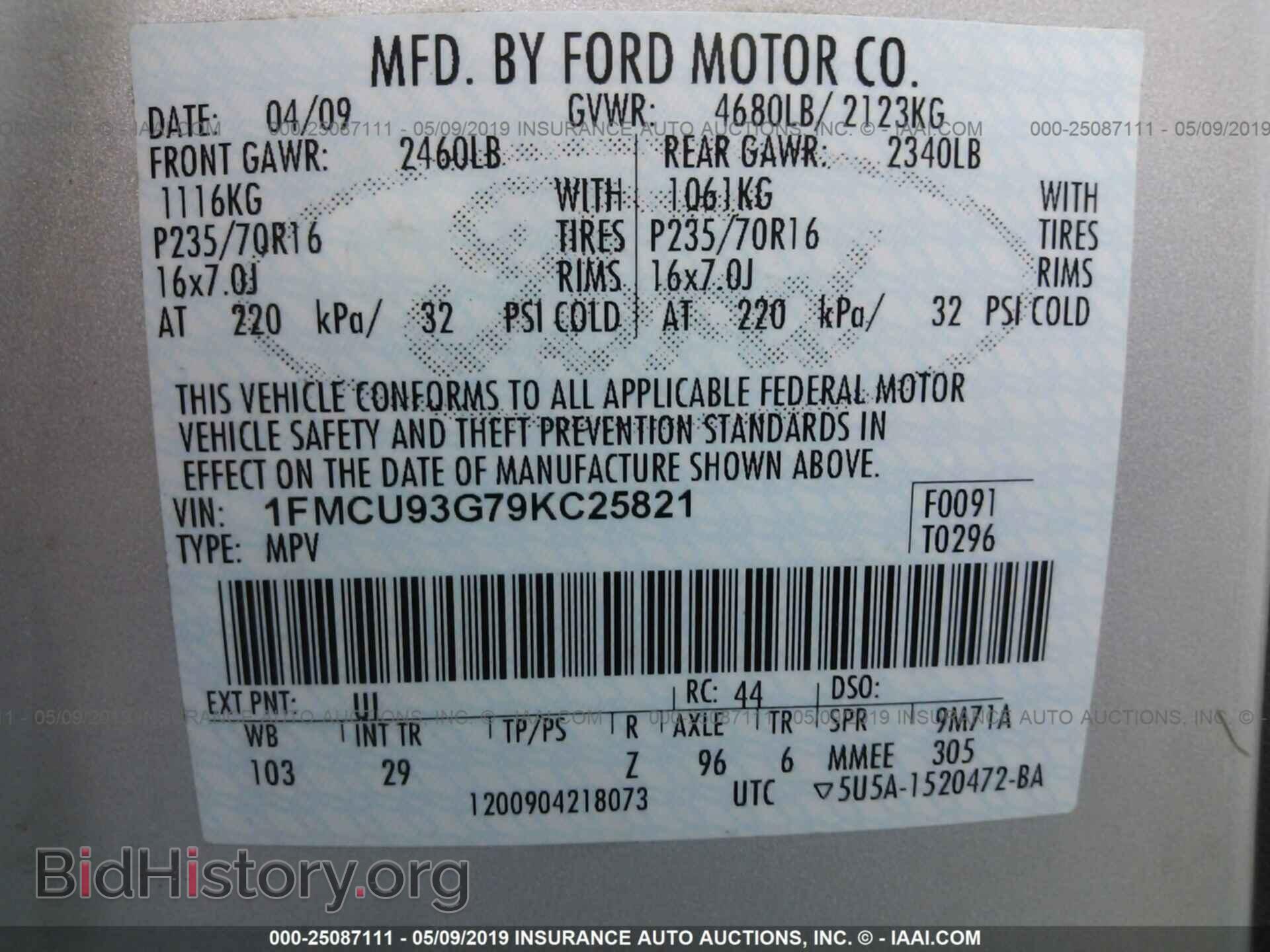 2009 FORD ESCAPE - VIN: 1FMCU93G79KC25821 - Photo 9