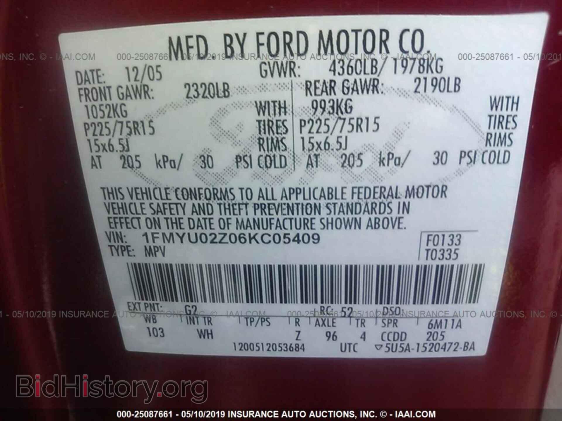 2006 FORD ESCAPE - VIN: 1FMYU02Z06KC05409 - Фото 9