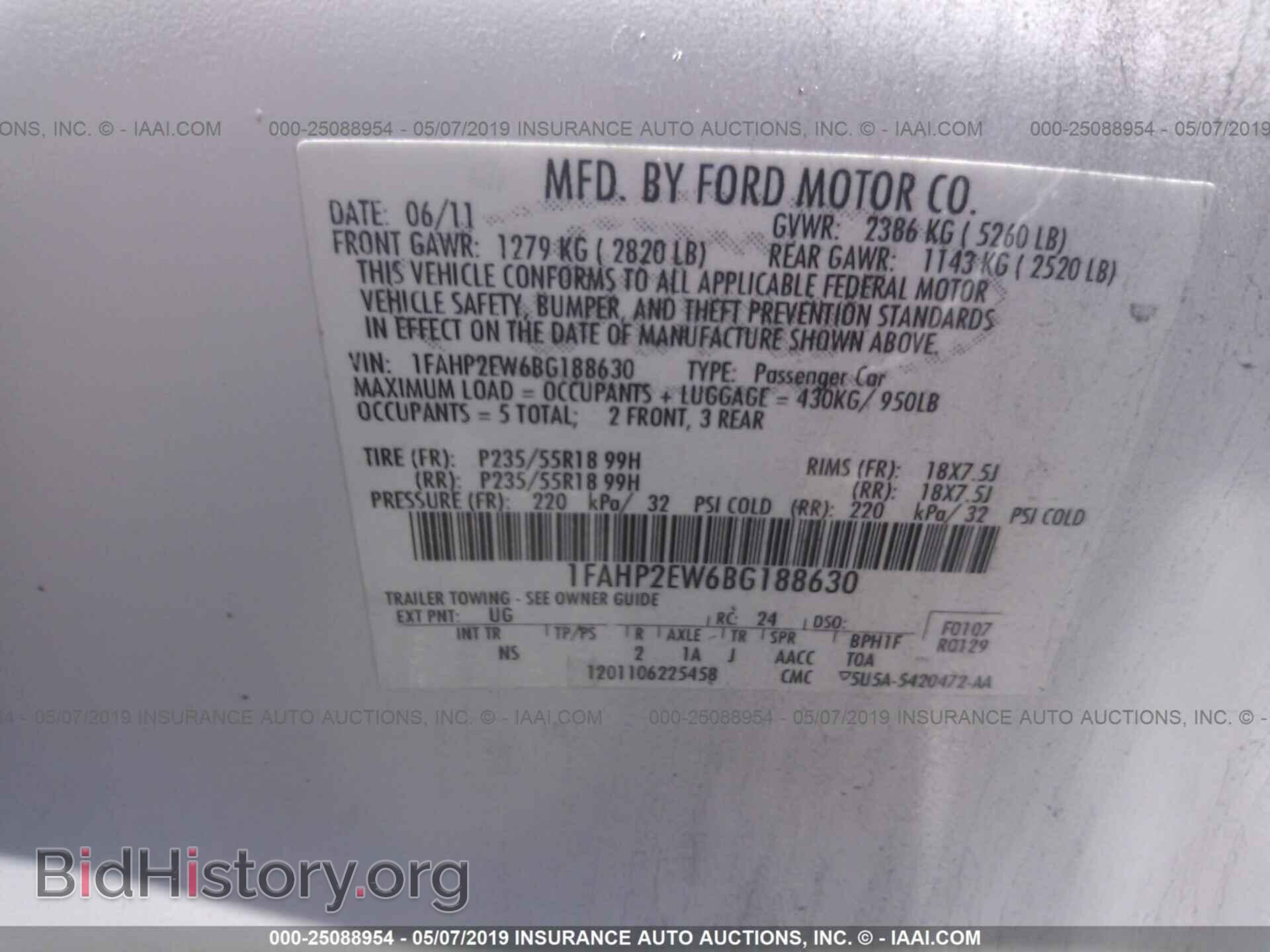 2011 FORD TAURUS - VIN: 1FAHP2EW6BG188630 - Фото 9