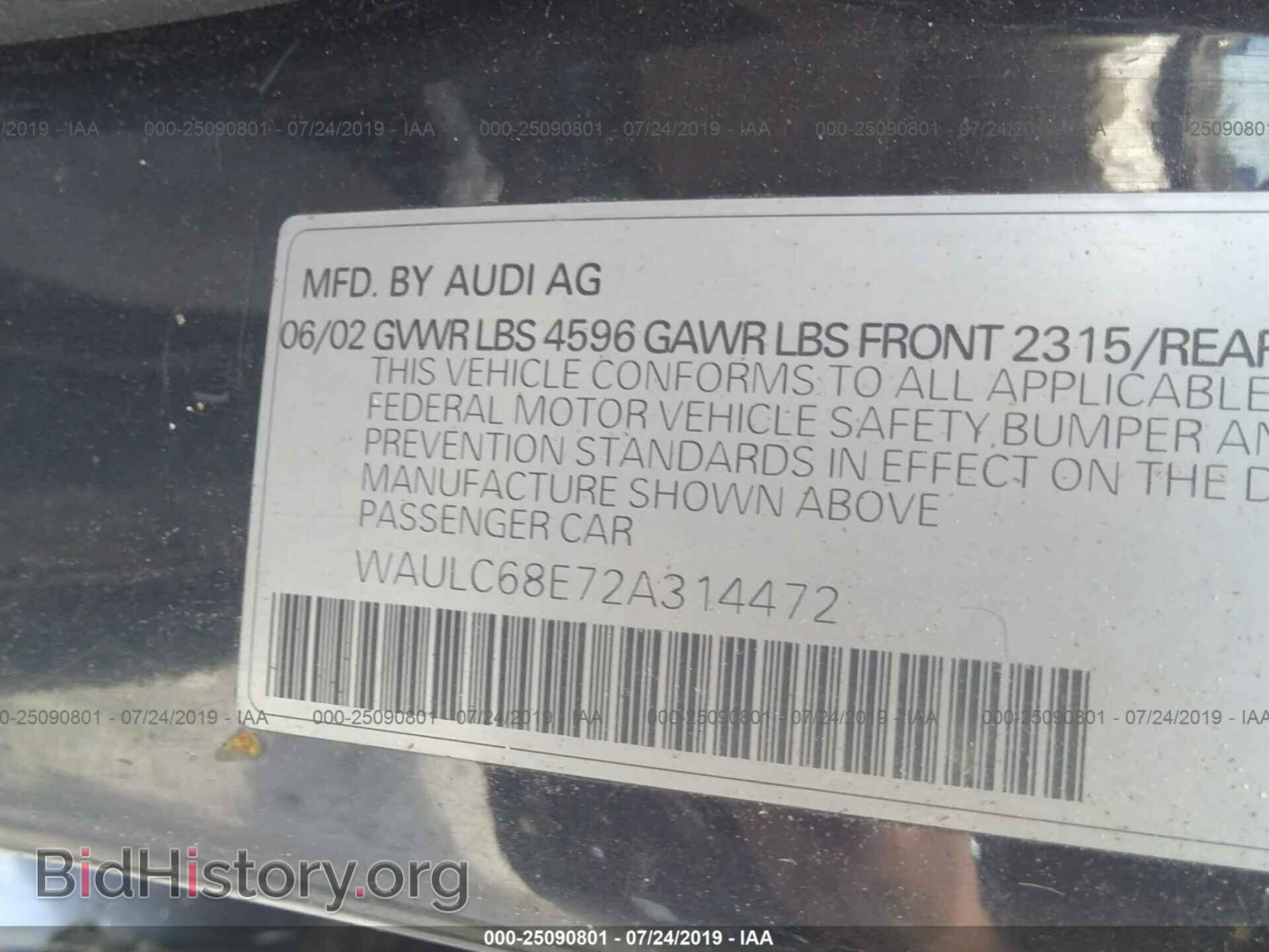 2002 AUDI A4 - VIN: WAULC68E72A314472 - Фото 9