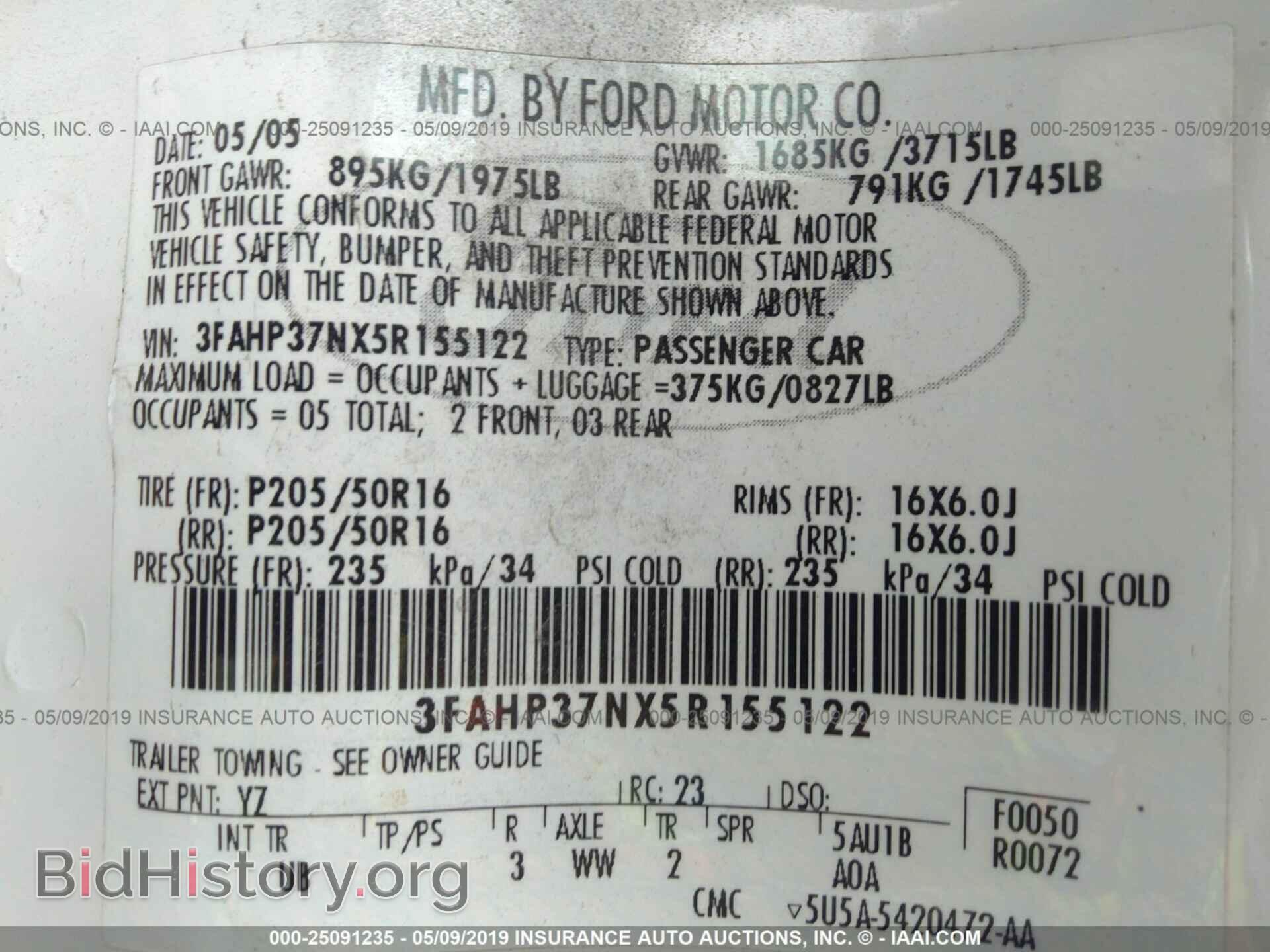 2005 FORD FOCUS - VIN: 3FAHP37NX5R155122 - Фото 9