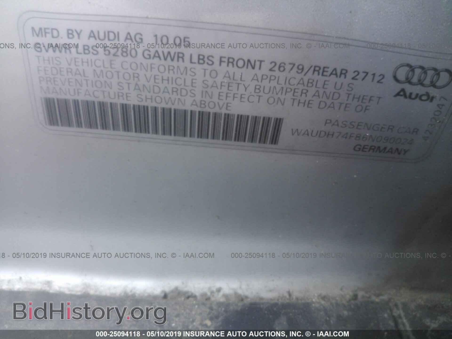 2006 AUDI A6 - VIN: WAUDH74F86N090024 - Фото 9