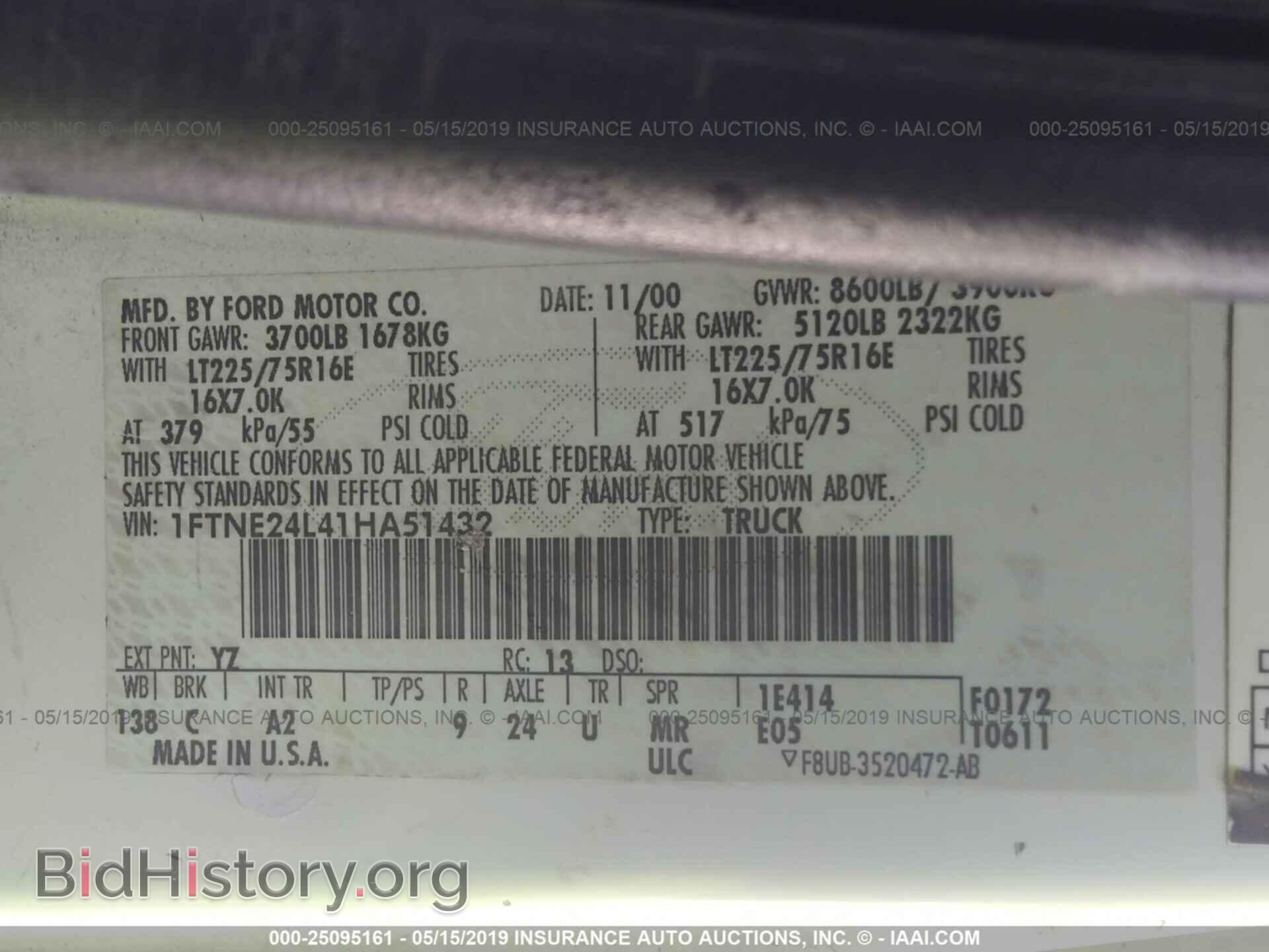 2001 FORD ECONOLINE - VIN: 1FTNE24L41HA51432 - Фото 9
