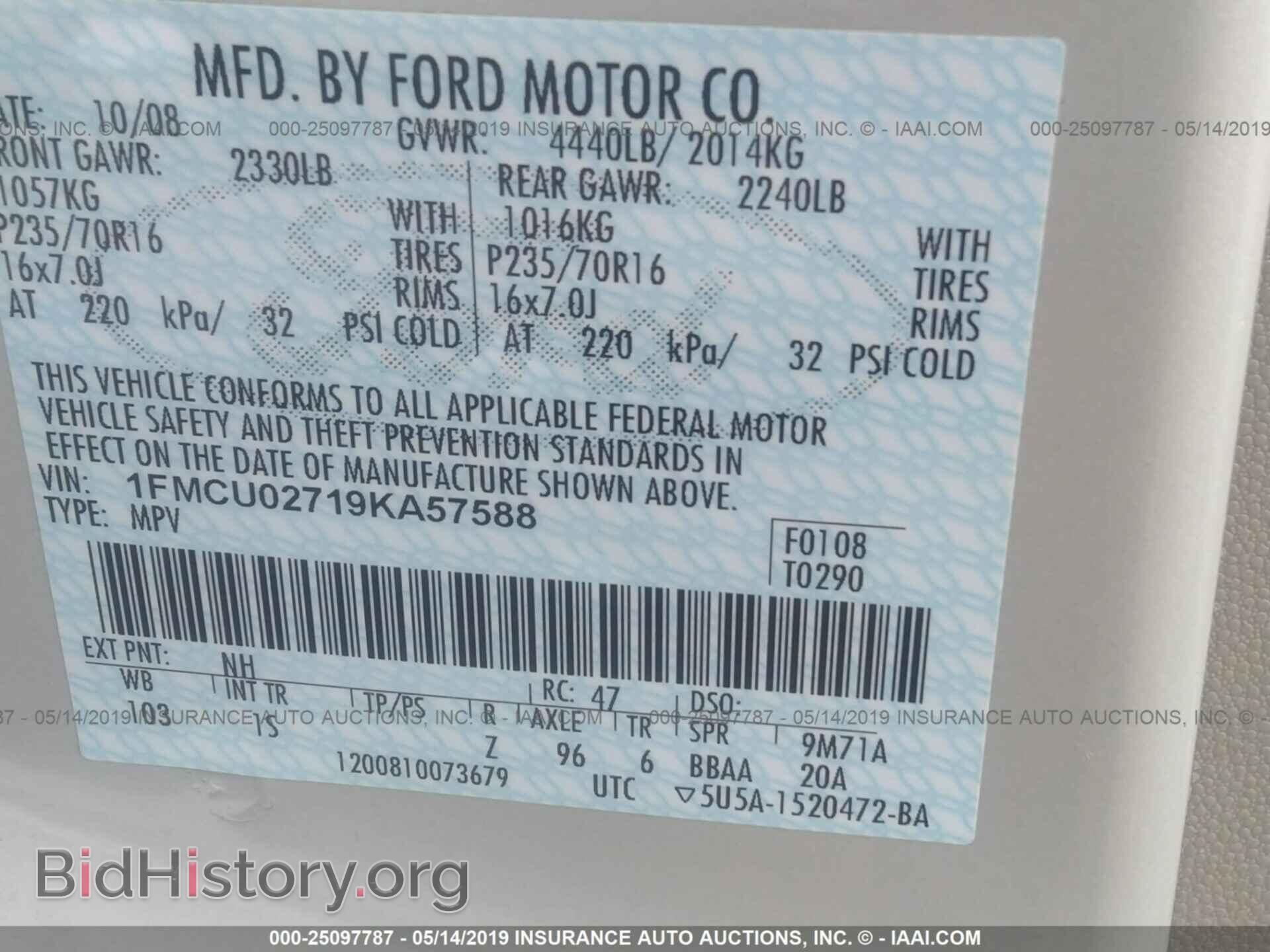 2009 FORD ESCAPE - VIN: 1FMCU02719KA57588 - Фото 9