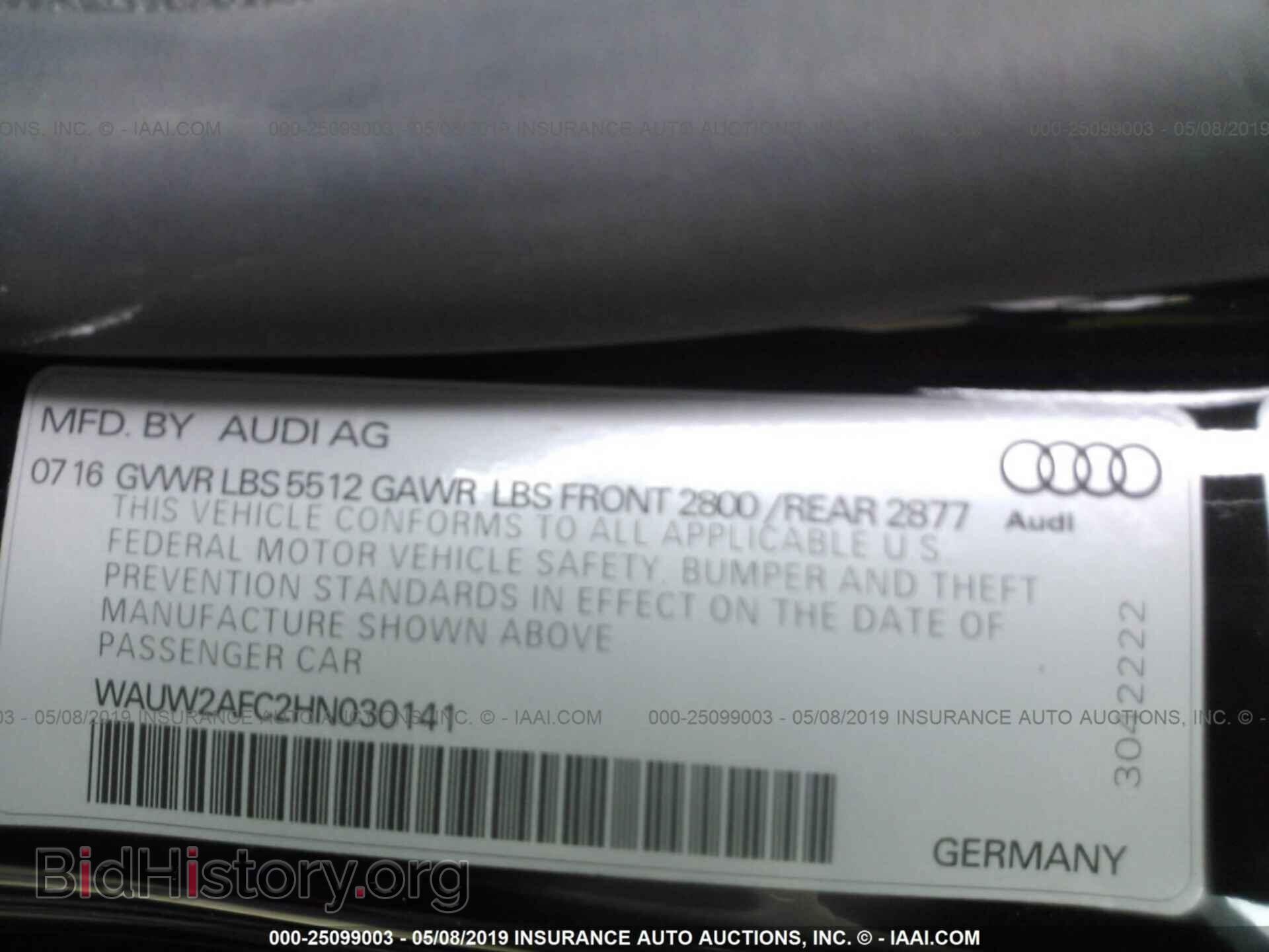 2017 AUDI A7 - VIN: WAUW2AFC2HN030141 - Фото 9