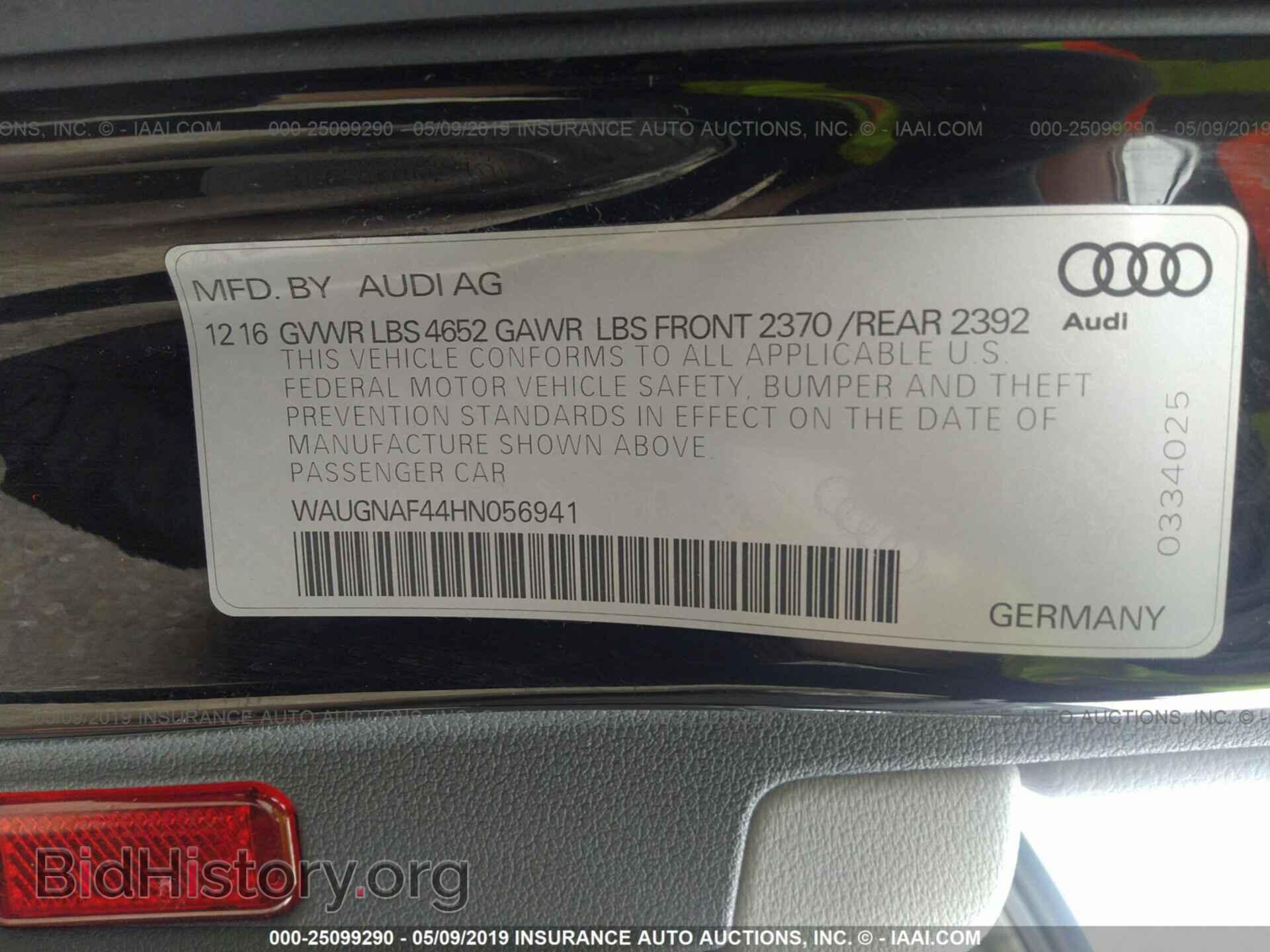 2017 AUDI A4 - VIN: WAUGNAF44HN056941 - Фото 9