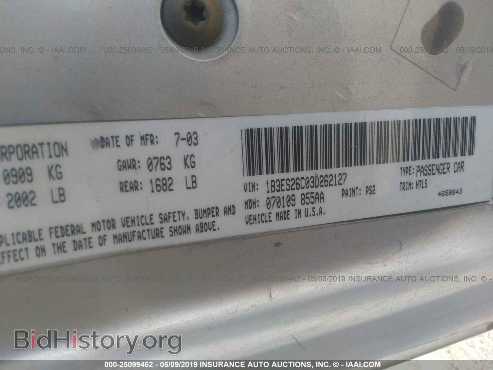 2003 DODGE NEON - VIN: 1B3ES26C03D262127 - Фото 9