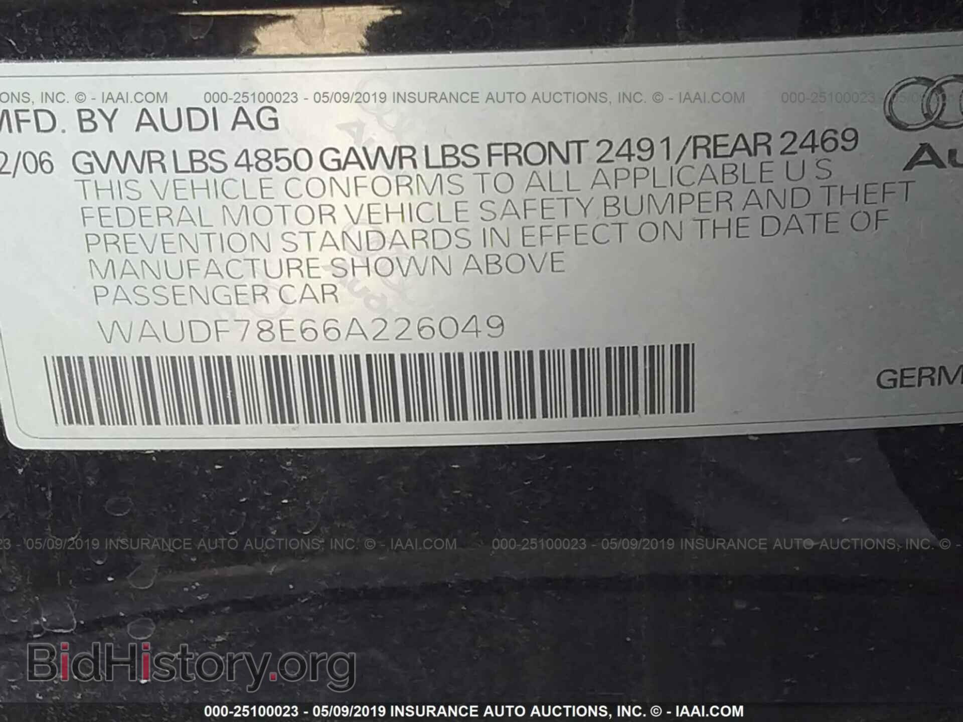 2006 AUDI A4 - VIN: WAUDF78E66A226049 - Фото 9