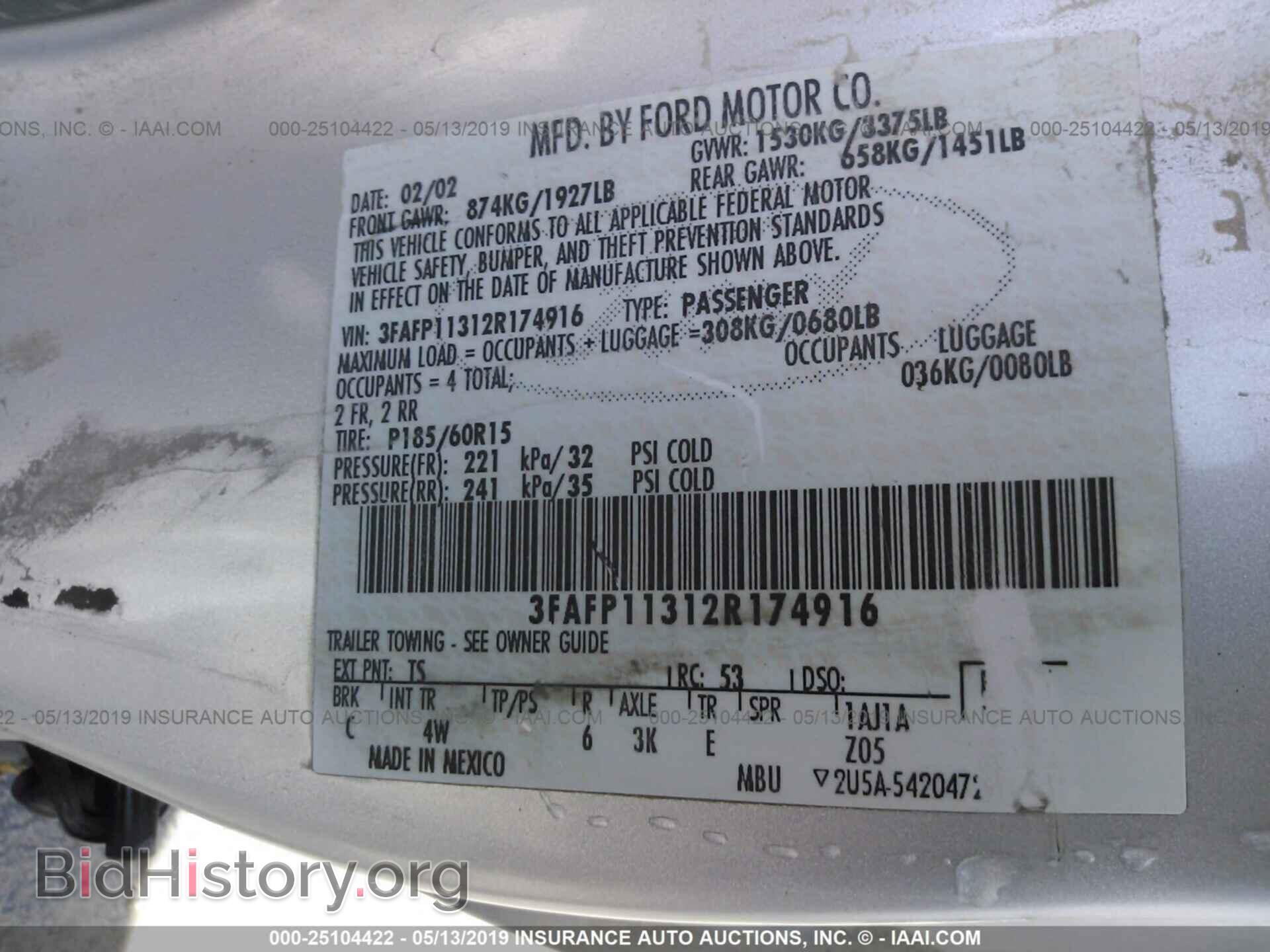 2002 FORD ESCORT - VIN: 3FAFP11312R174916 - Фото 9