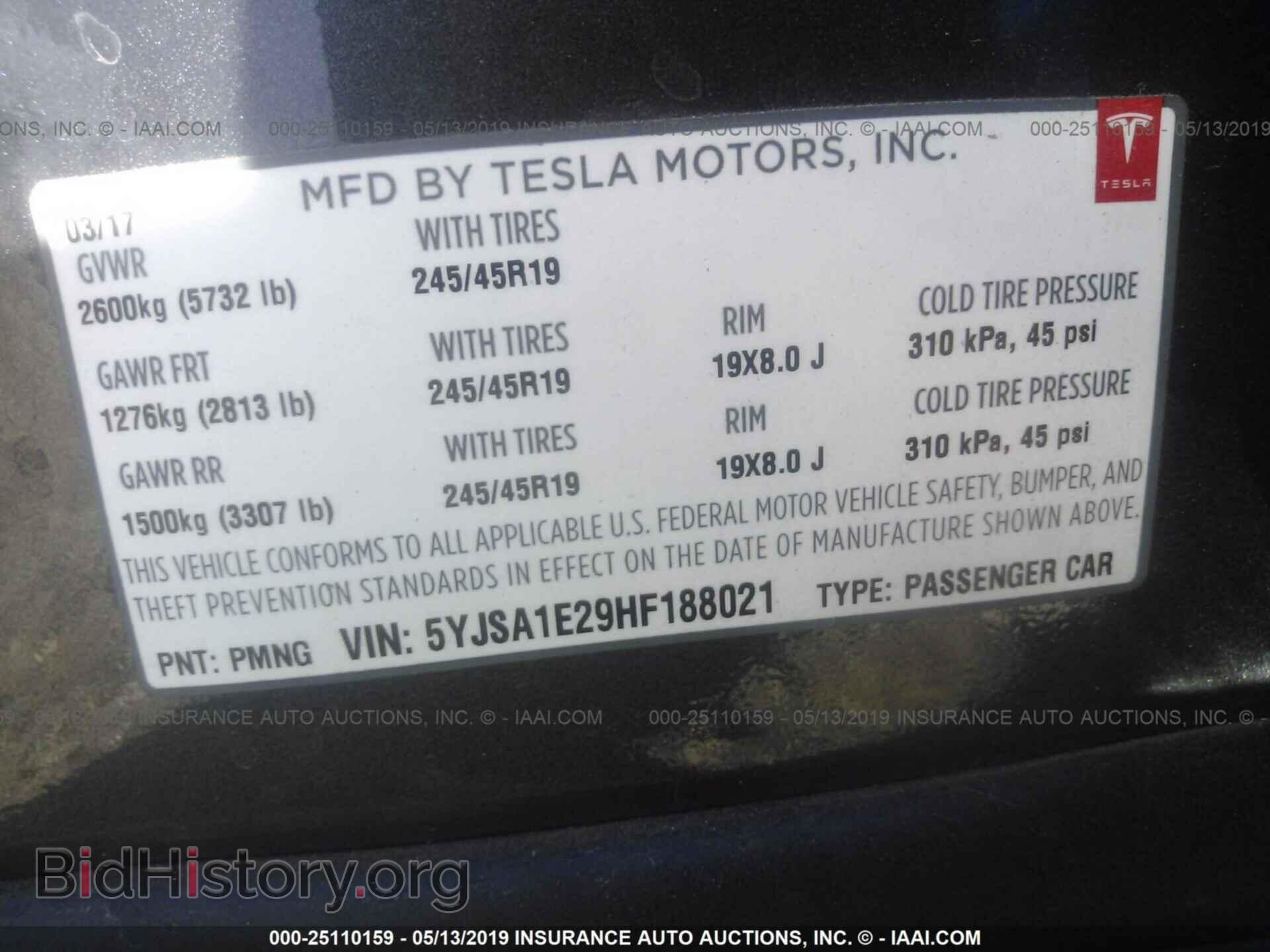 2017 TESLA MODEL S - VIN: 5YJSA1E29HF188021 - Photo 9
