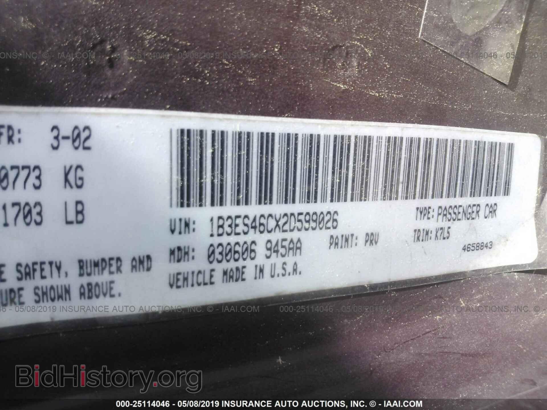 2002 DODGE NEON - VIN: 1B3ES46CX2D599026 - Фото 9