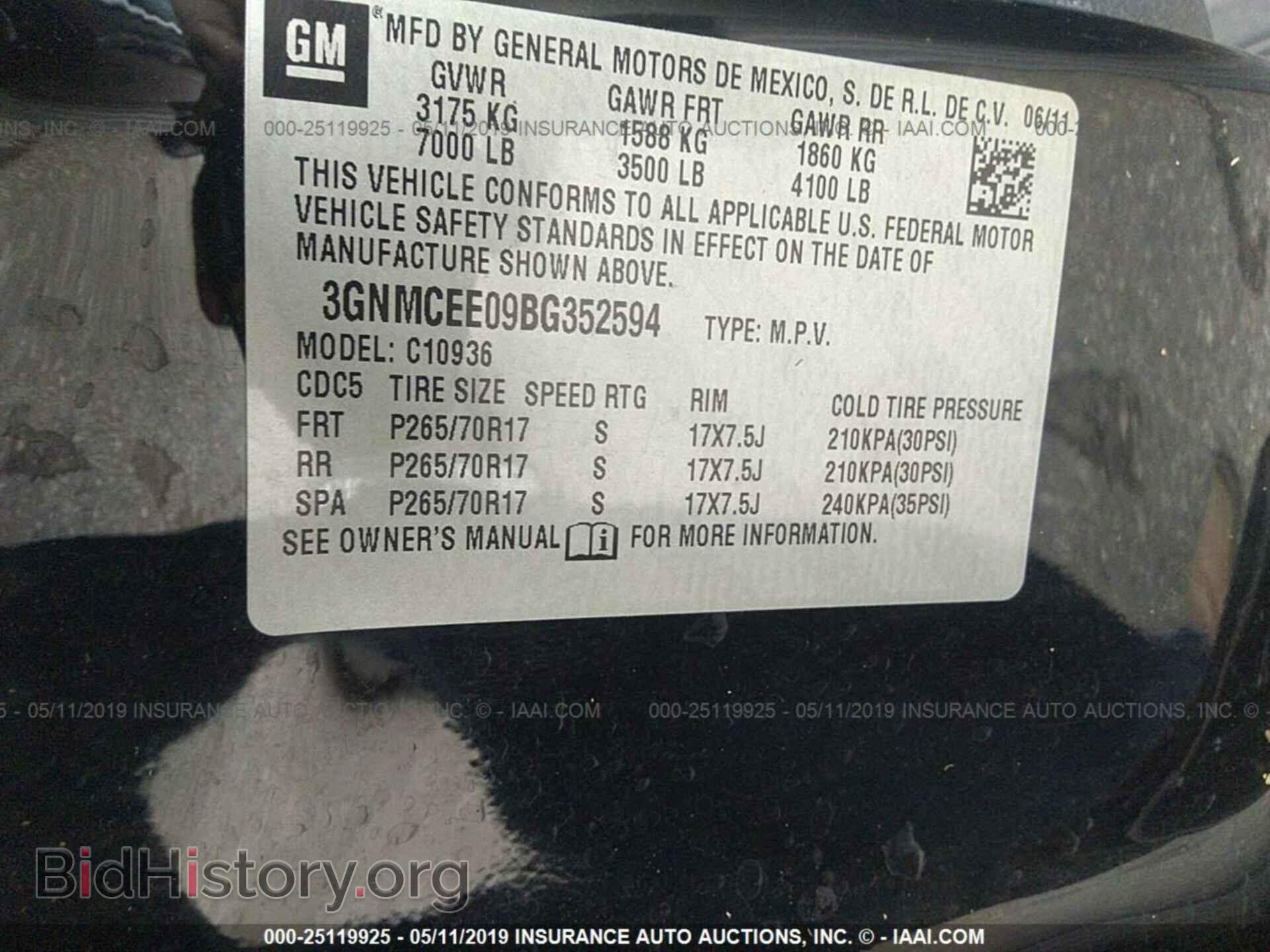 2011 CHEVROLET AVALANCHE - VIN: 3GNMCEE09BG352594 - Фото 9