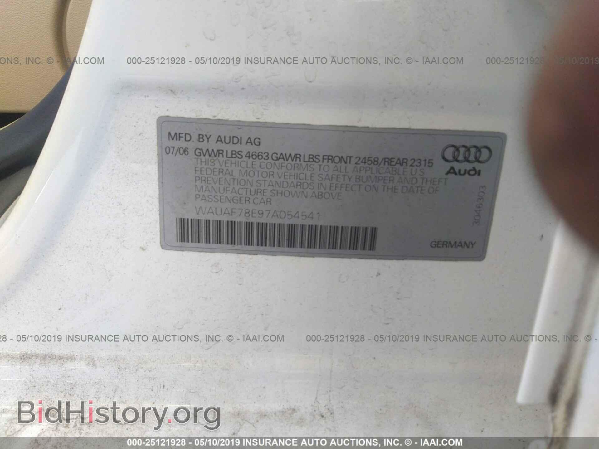 2007 AUDI A4 - VIN: WAUAF78E97A054541 - Фото 9