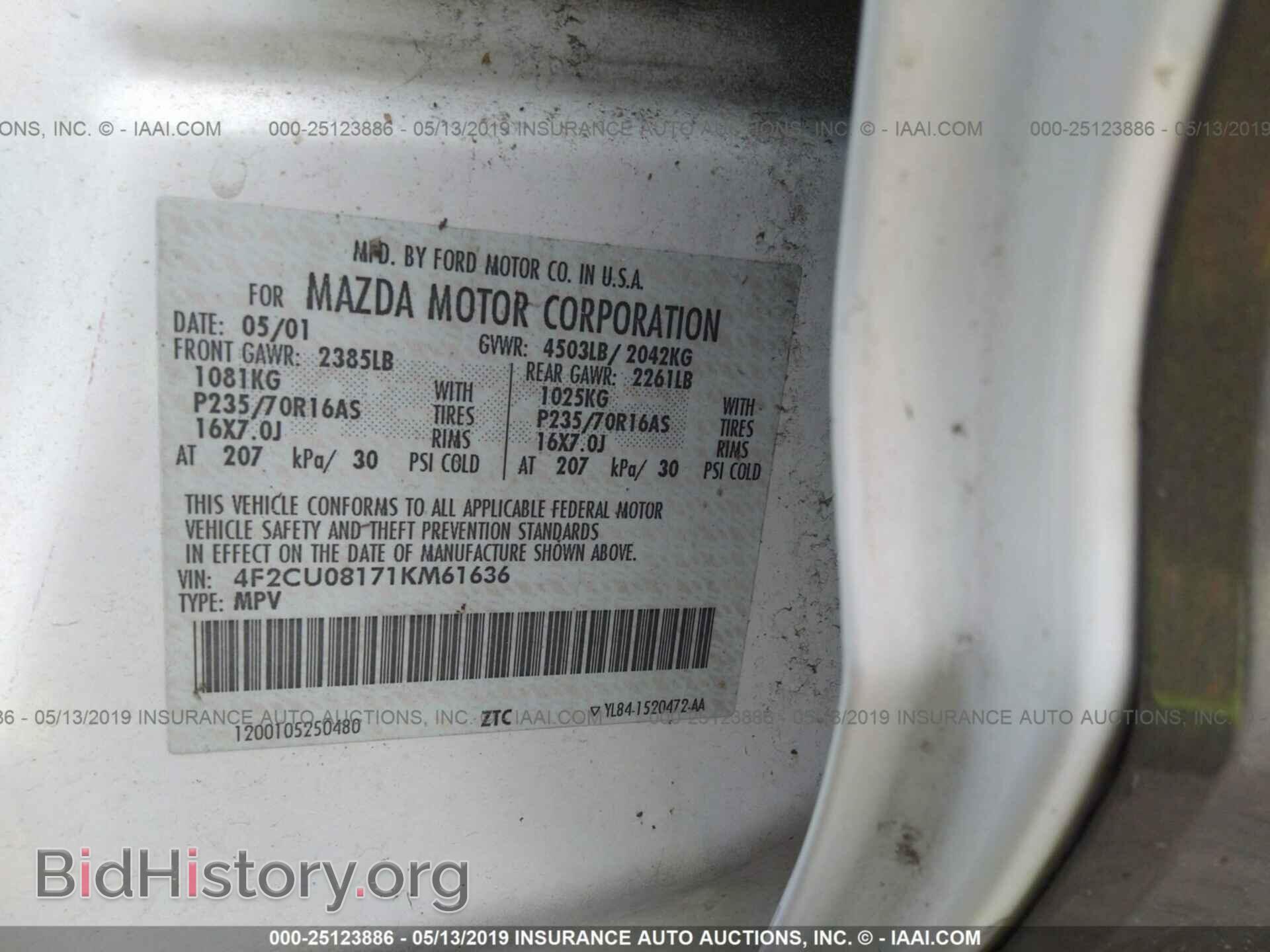 2001 MAZDA TRIBUTE - VIN: 4F2CU08171KM61636 - Фото 9
