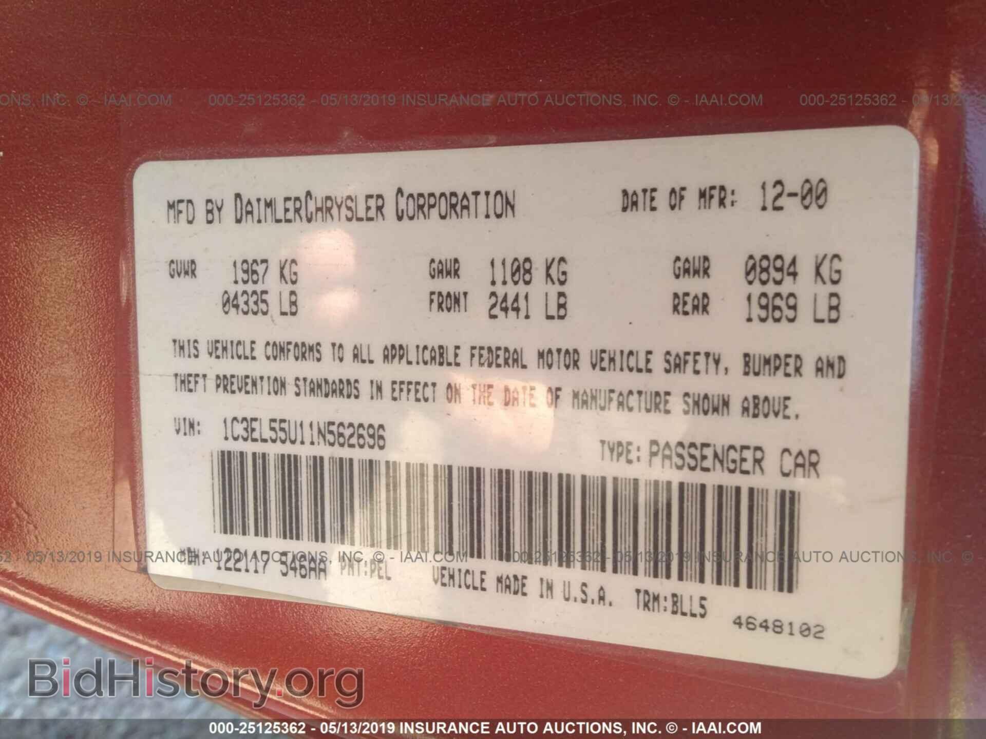 2001 CHRYSLER SEBRING - VIN: 1C3EL55U11N562696 - Photo 9
