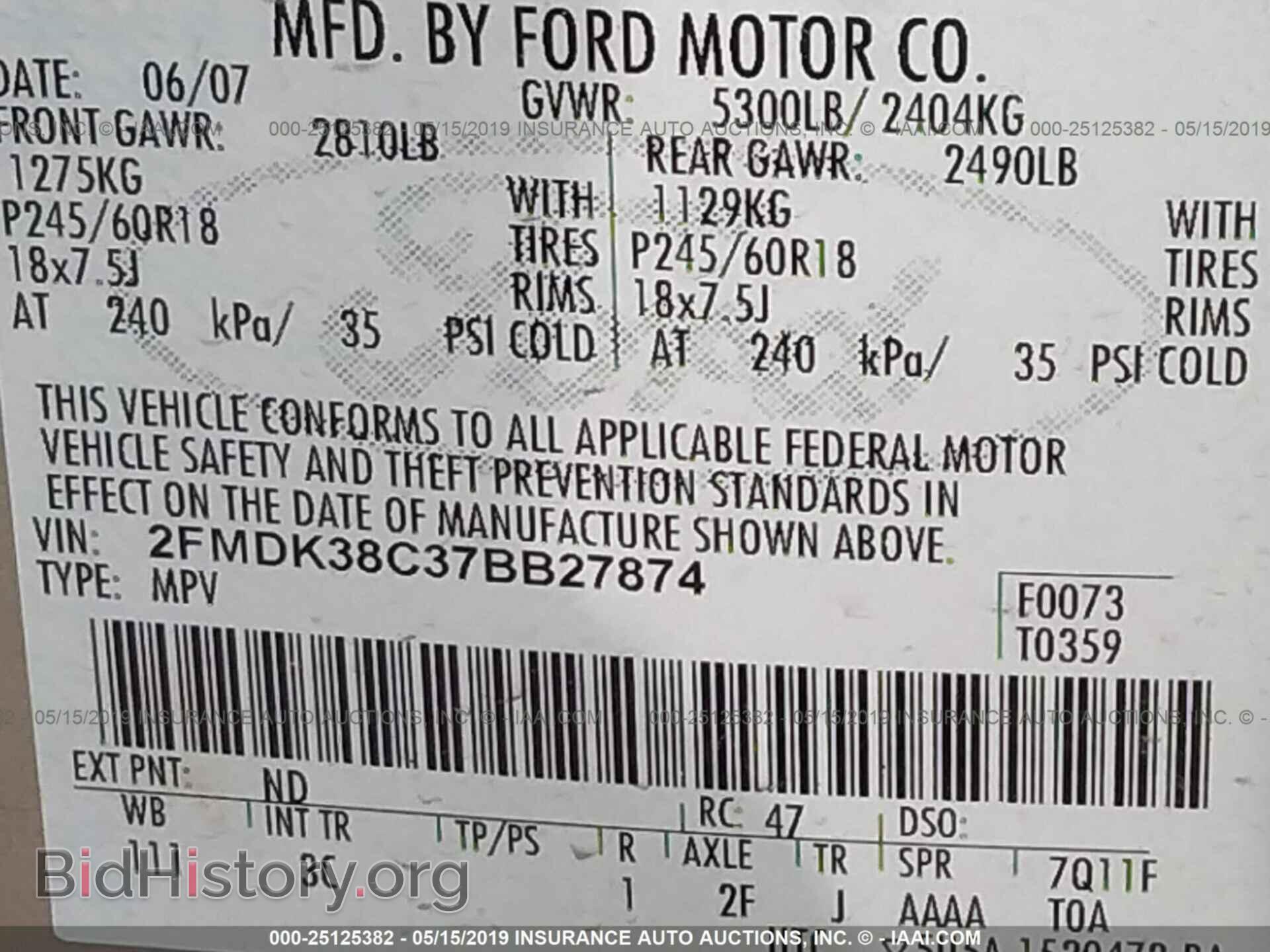 2007 FORD EDGE - VIN: 2FMDK38C37BB27874 - Photo 9