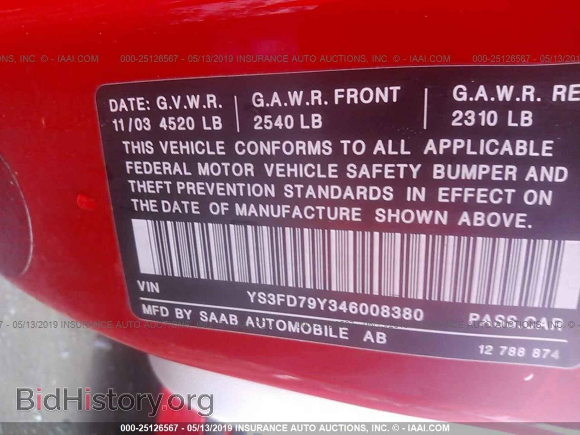 2004 SAAB 9-3 - VIN: YS3FD79Y346008380 - Фото 9