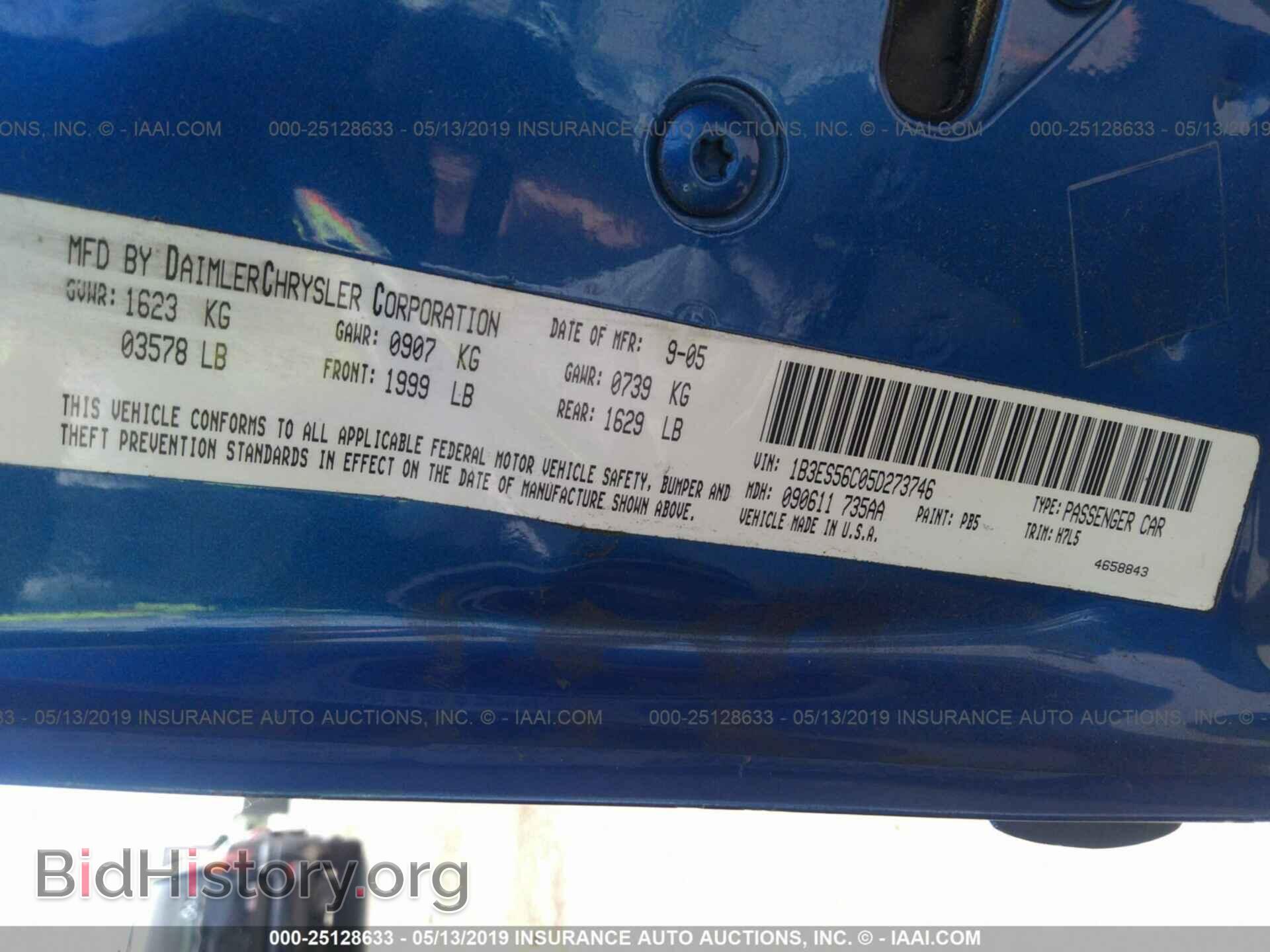 2005 DODGE NEON - VIN: 1B3ES56C05D273746 - Фото 9