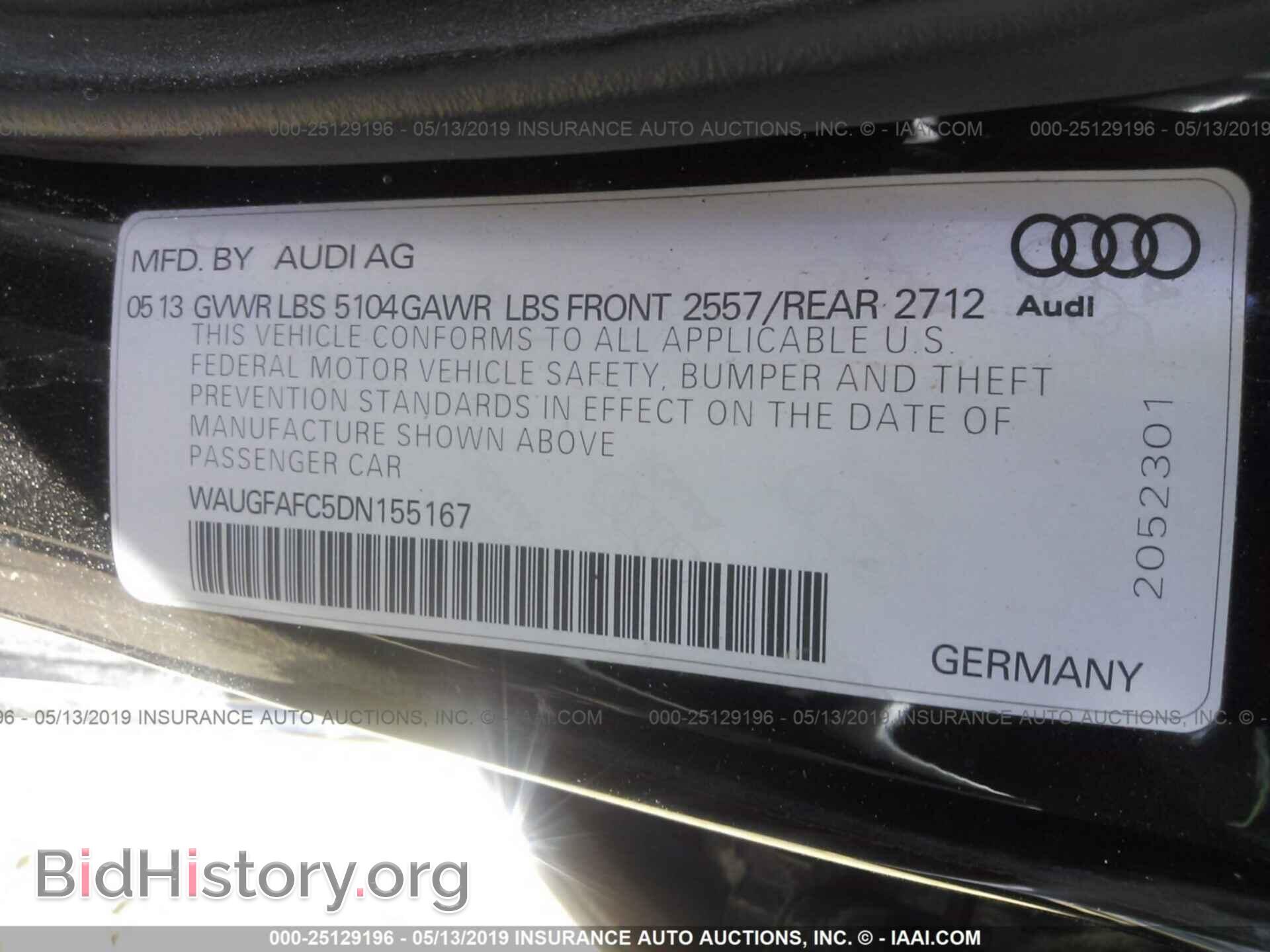 2013 AUDI A6 - VIN: WAUGFAFC5DN155167 - Фото 9