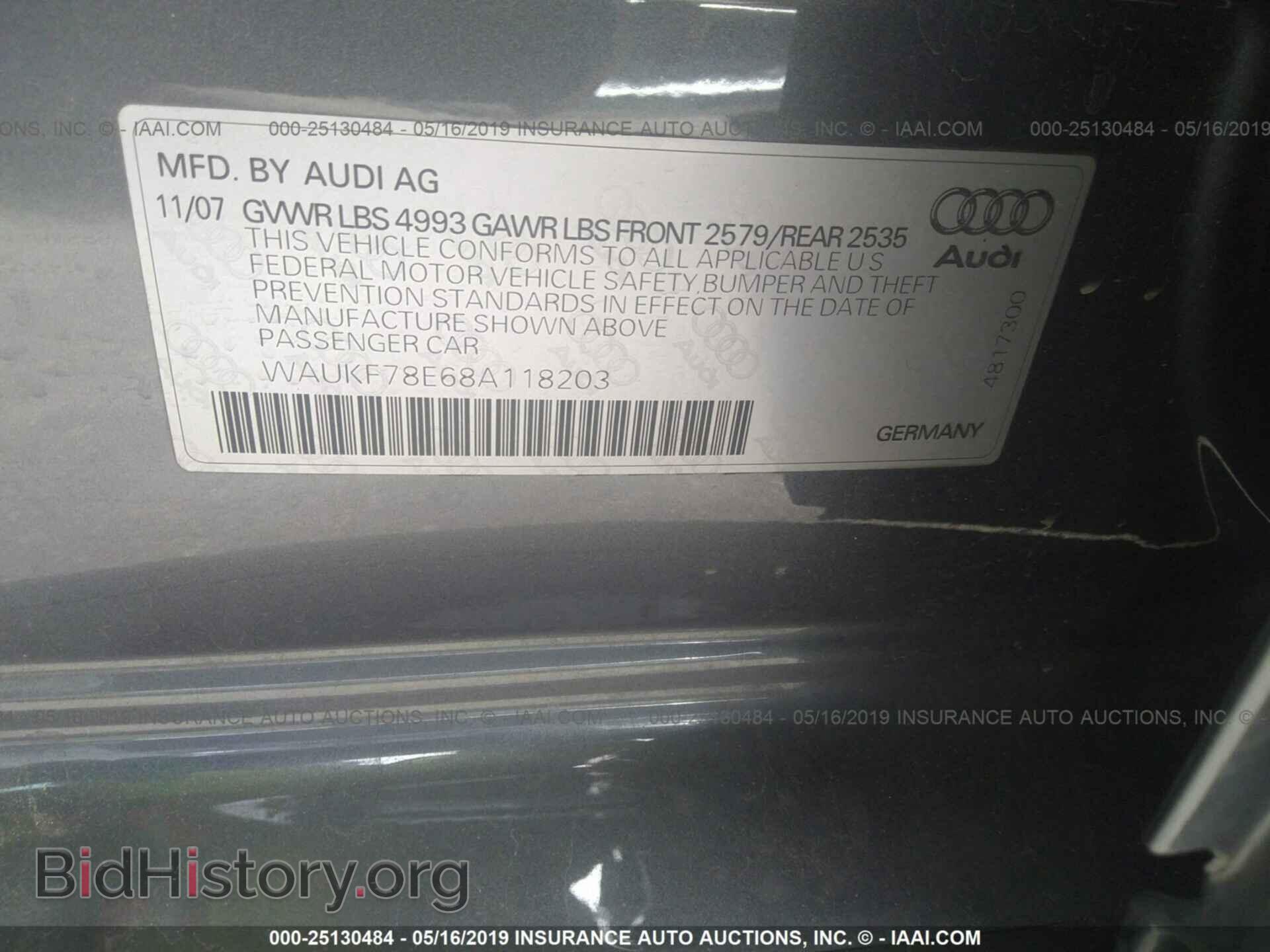 2008 AUDI A4 - VIN: WAUKF78E68A118203 - Фото 9