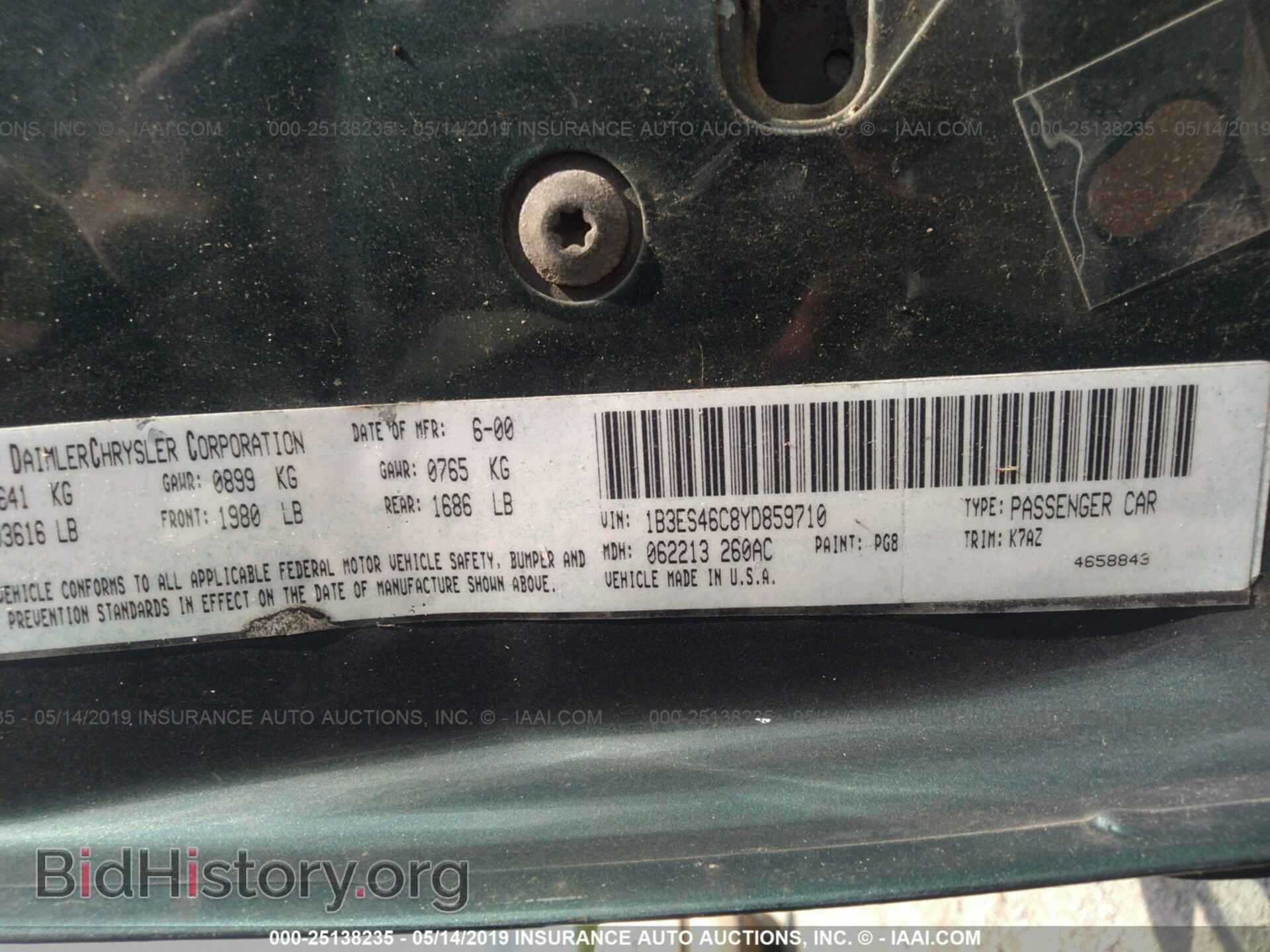 2000 DODGE NEON - VIN: 1B3ES46C8YD859710 - Photo 9
