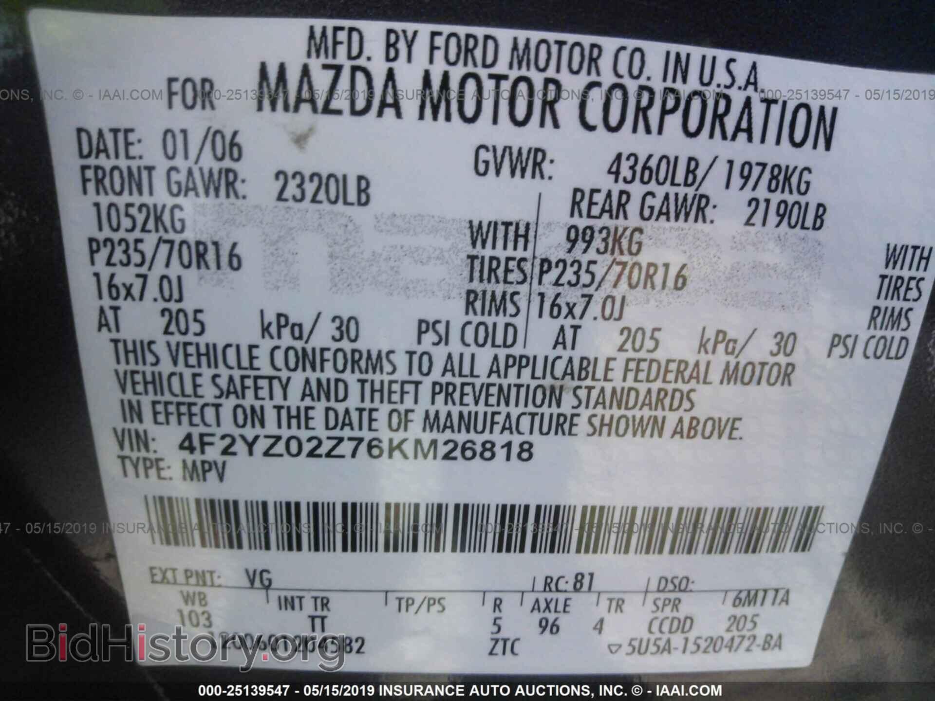 2006 MAZDA TRIBUTE - VIN: 4F2YZ02Z76KM26818 - Фото 9