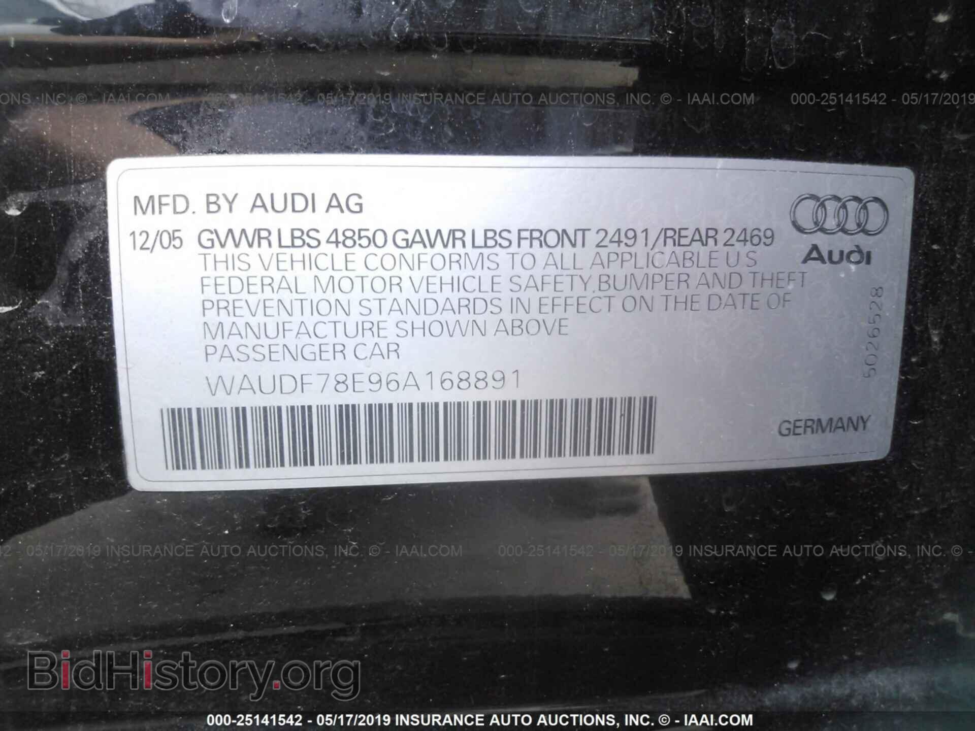 2006 AUDI A4 - VIN: WAUDF78E96A168891 - Фото 9