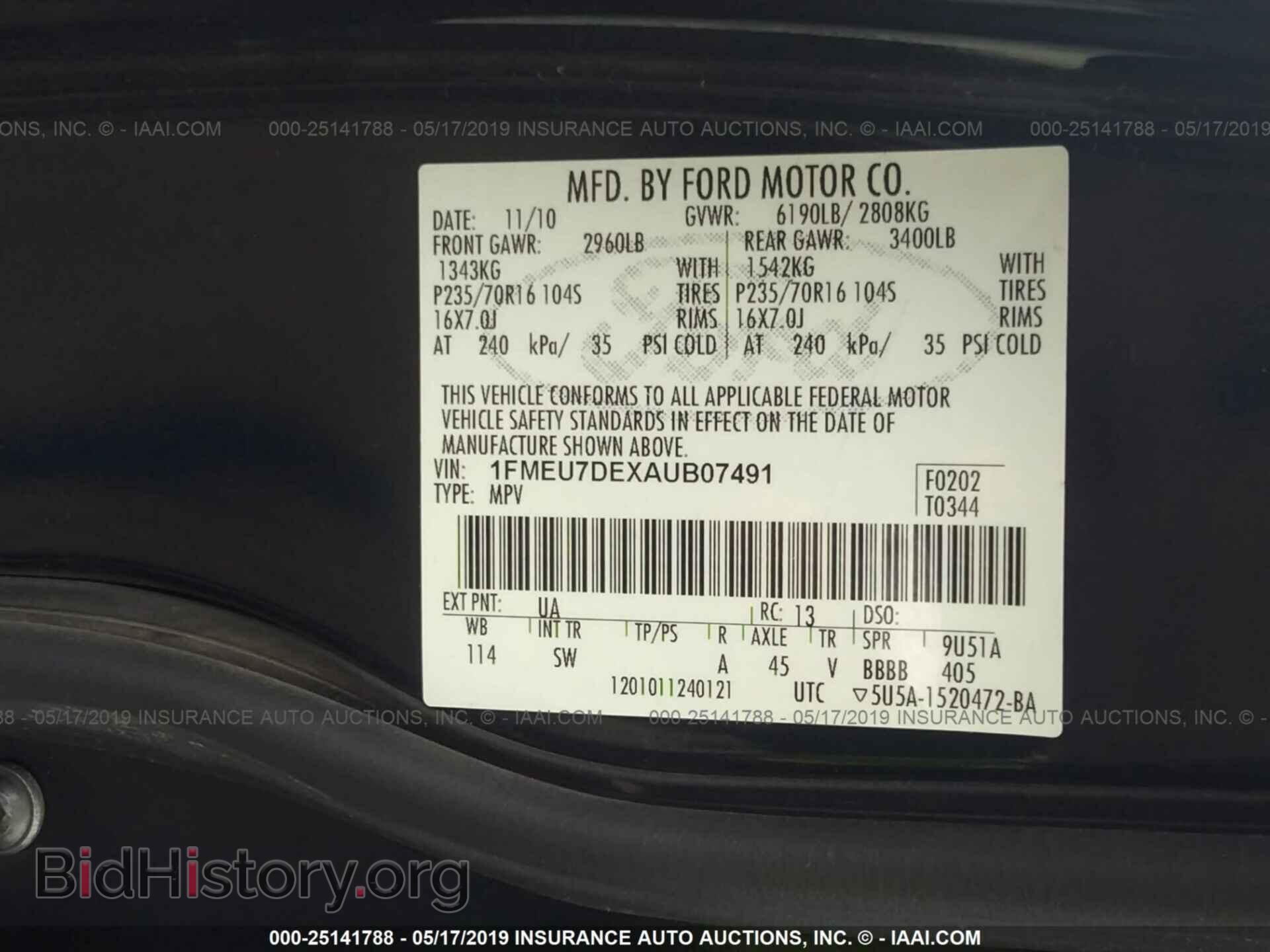 2010 FORD EXPLORER - VIN: 1FMEU7DEXAUB07491 - Photo 9
